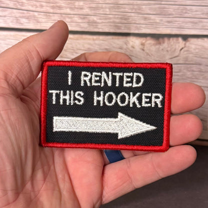 I Rented This Hooker Funny Morale Patch, 2x3" | Made in USA | VELCRO® Brand Hook Backing - LoneStar Adhesive
