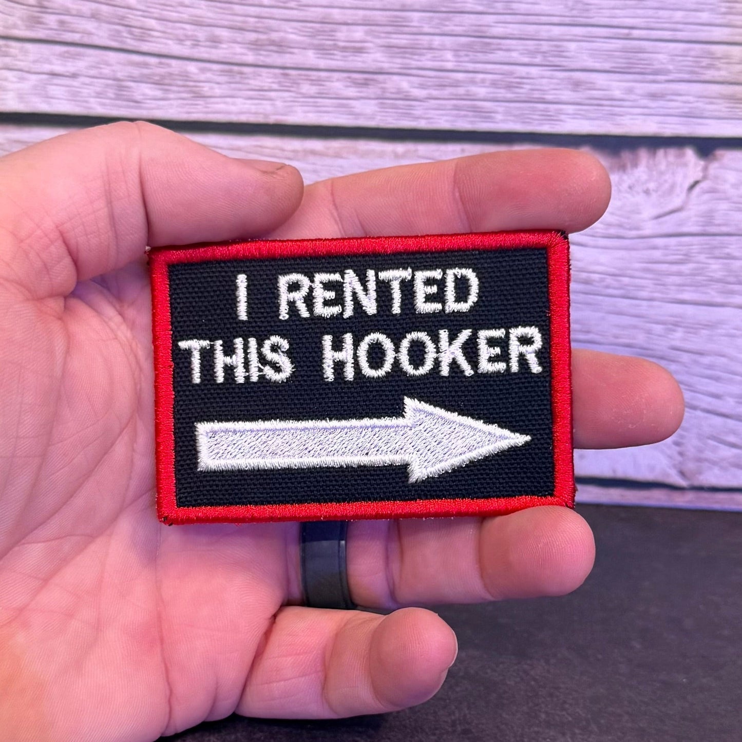 I Rented This Hooker Funny Morale Patch | Made in USA | VELCRO® Brand Hook Backing - LoneStar Adhesive