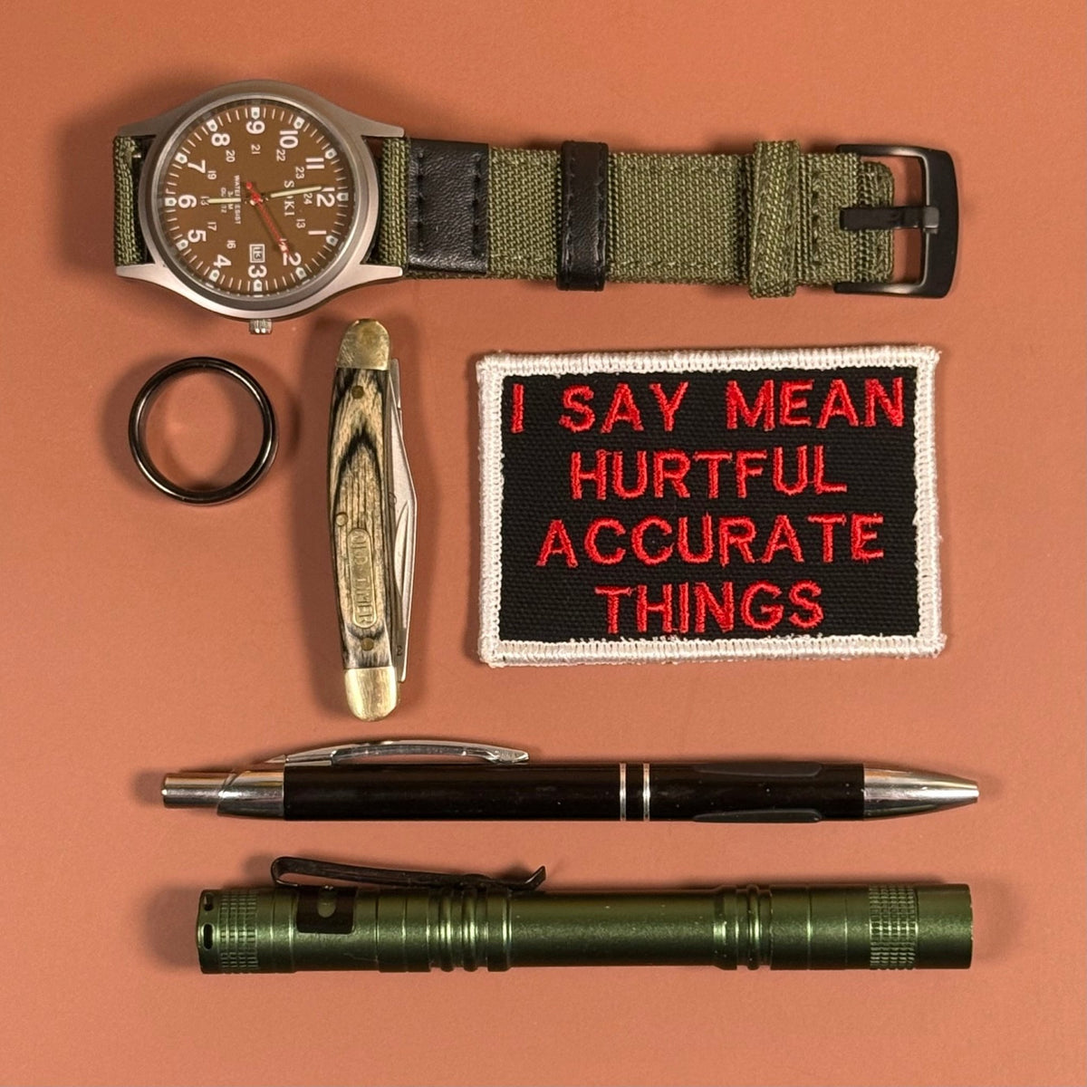 I Say Mean, Hurtful, Accurate Things Funny Morale Patch, 2x3" | Made in USA | VELCRO® Brand Hook Backing - LoneStar Adhesive
