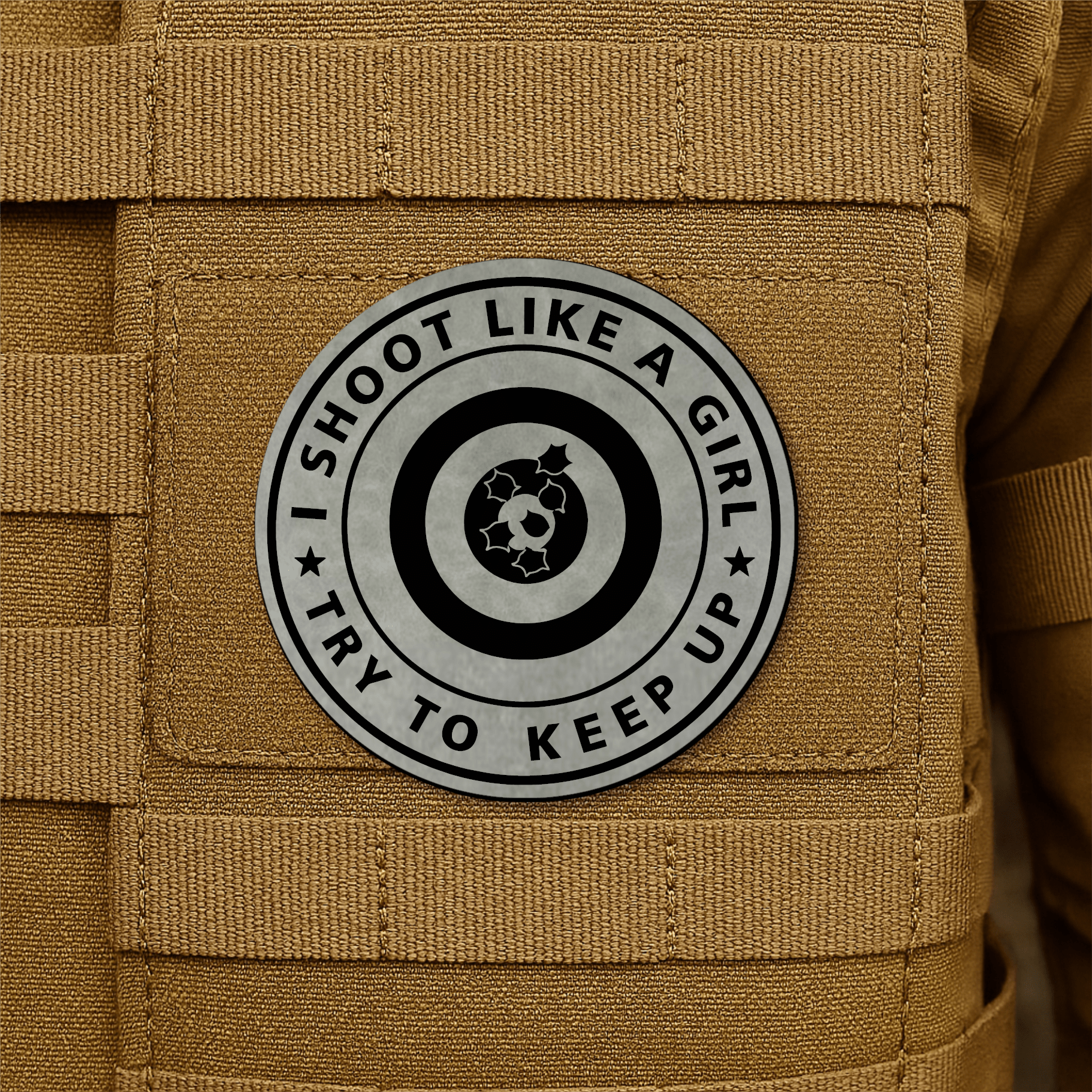 I Shoot Like A Girl Morale Patch 3" Round Hook & Loop | Made in USA - LoneStar Adhesive