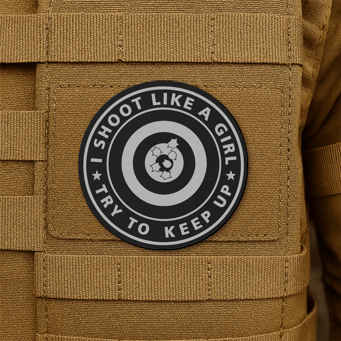 I Shoot Like A Girl Morale Patch 3" Round Hook & Loop | Made in USA - LoneStar Adhesive
