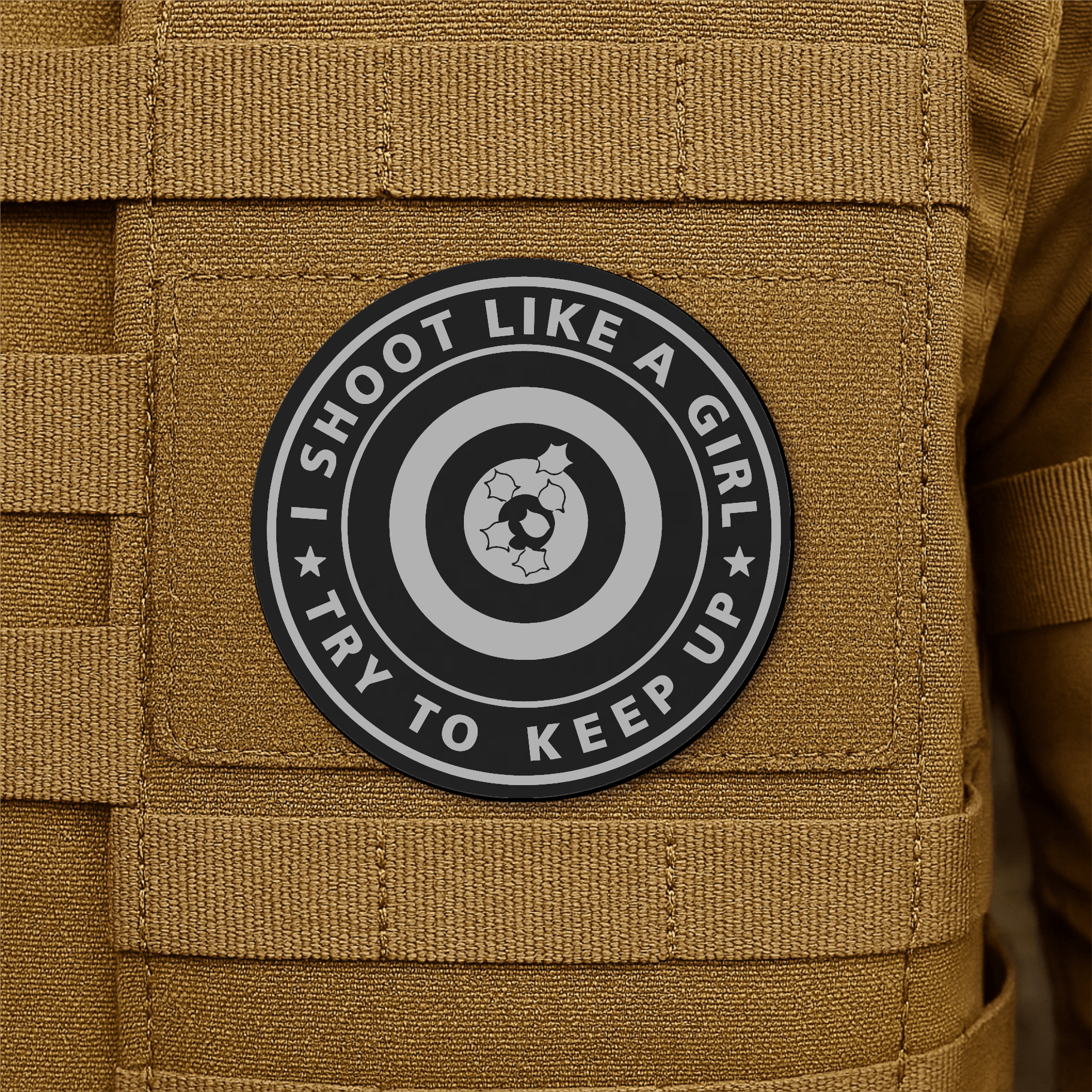 I Shoot Like A Girl Morale Patch 3" Round Hook & Loop | Made in USA - LoneStar Adhesive