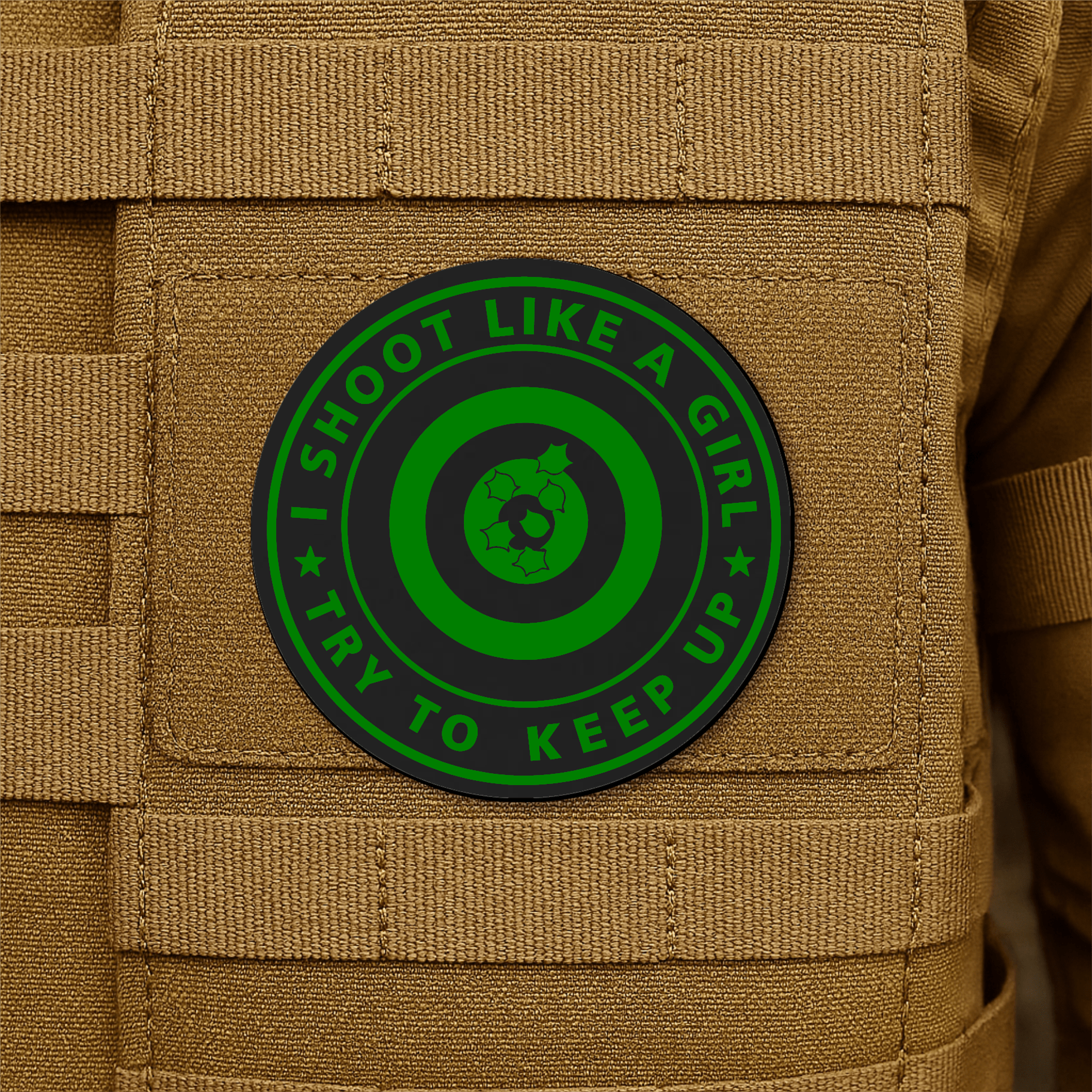 I Shoot Like A Girl Morale Patch 3" Round Hook & Loop | Made in USA - LoneStar Adhesive