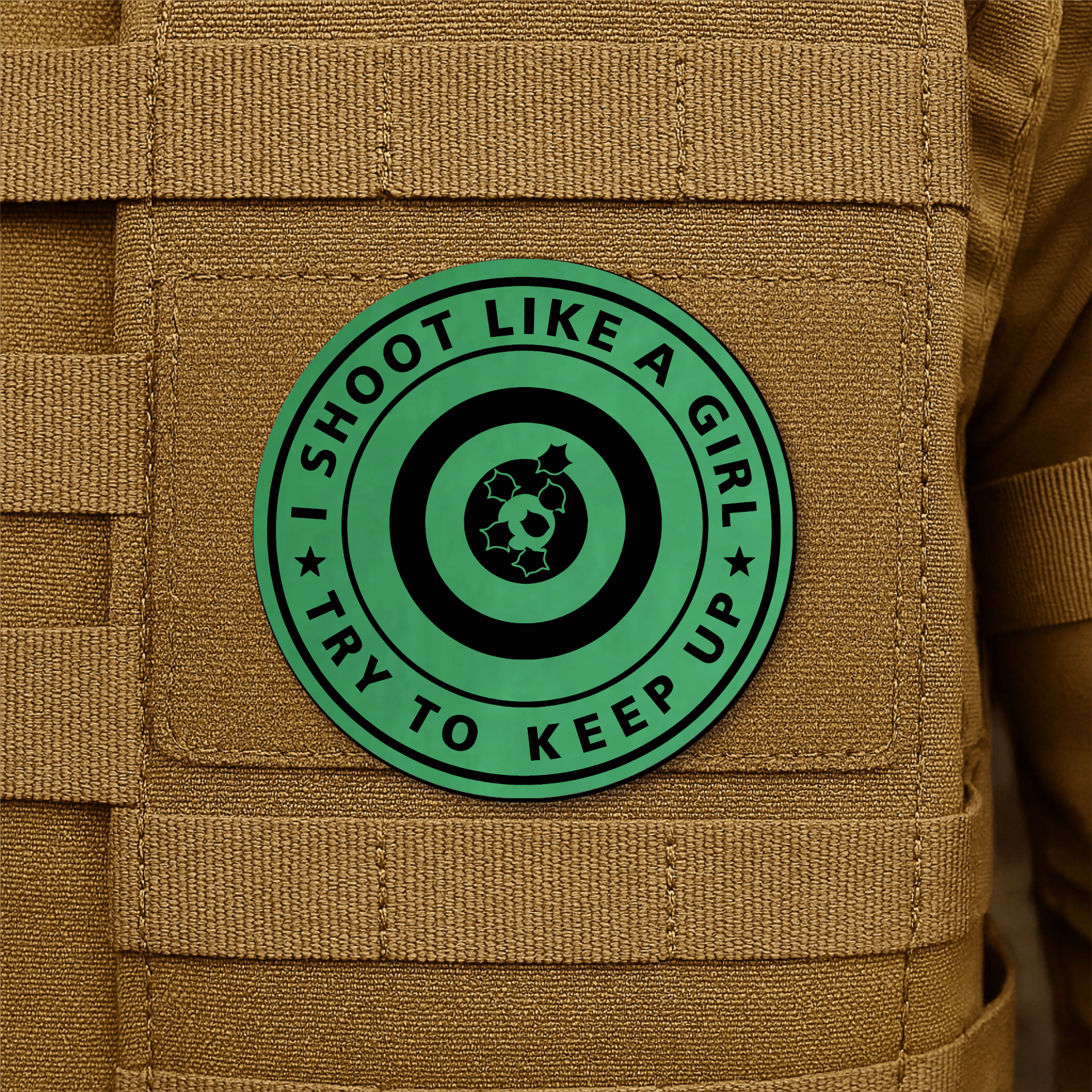 I Shoot Like A Girl Morale Patch 3" Round Hook & Loop | Made in USA - LoneStar Adhesive