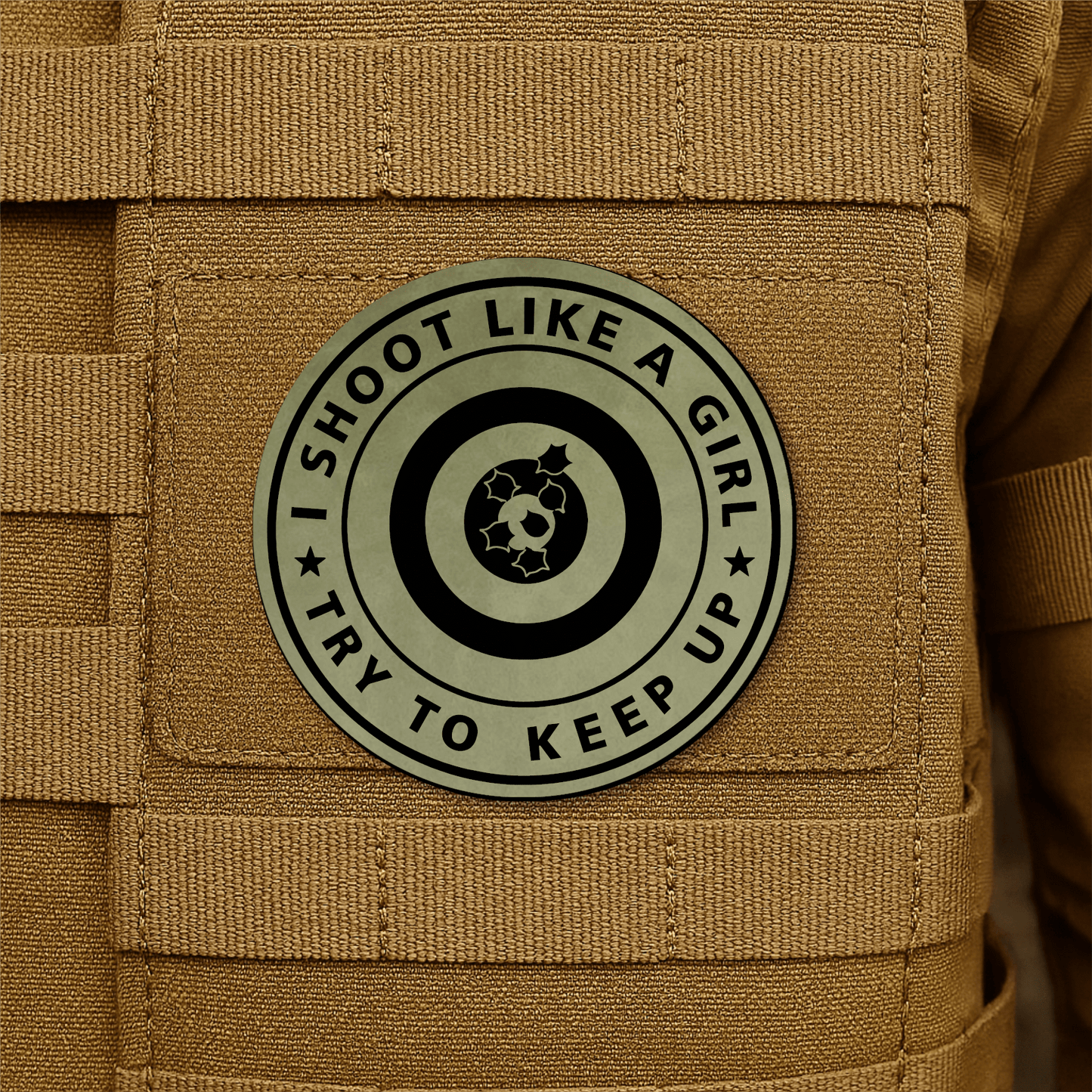 I Shoot Like A Girl Morale Patch 3" Round Hook & Loop | Made in USA - LoneStar Adhesive