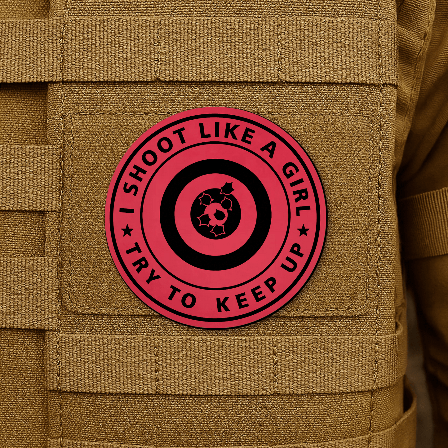 I Shoot Like A Girl Morale Patch 3" Round Hook & Loop | Made in USA - LoneStar Adhesive