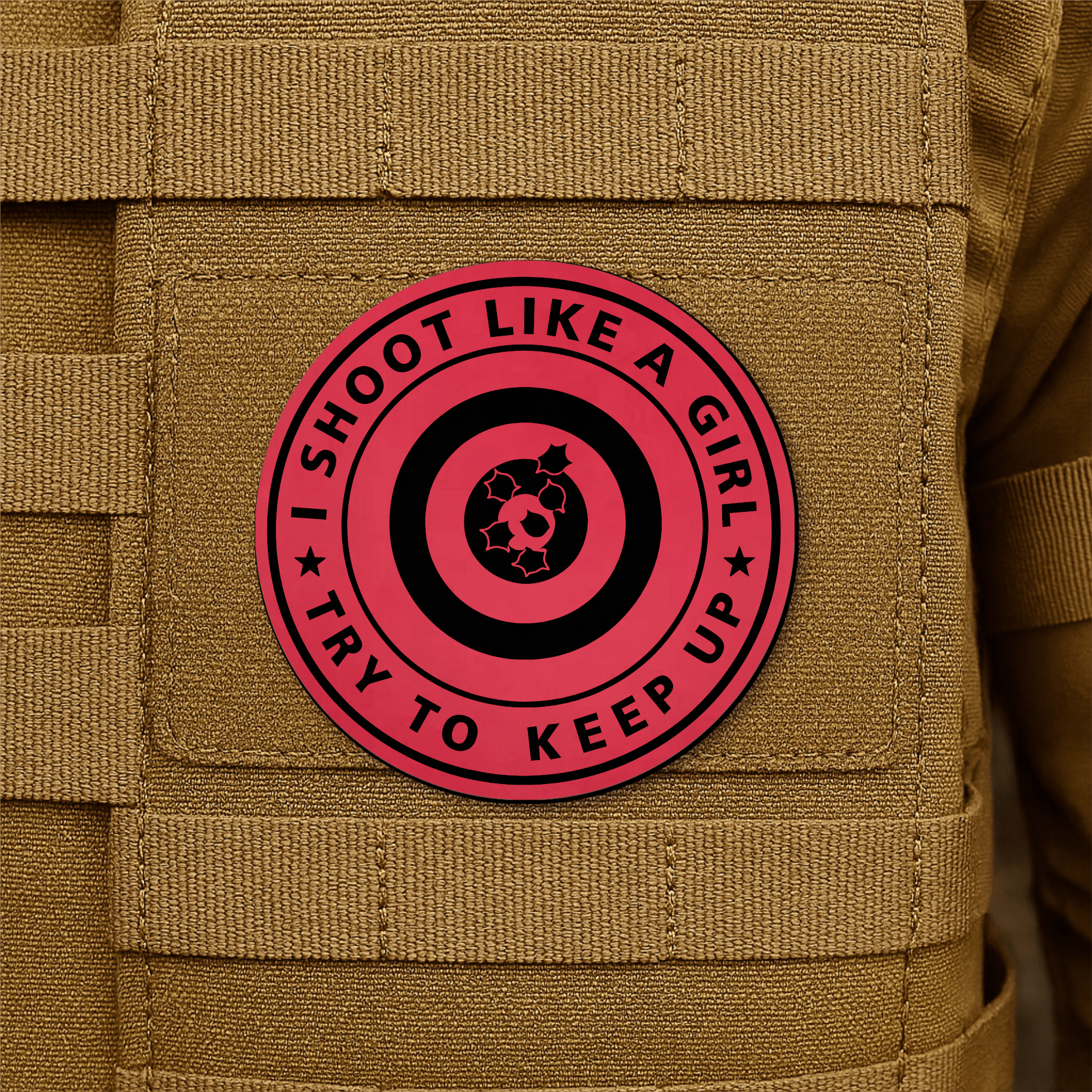 I Shoot Like A Girl Morale Patch 3" Round Hook & Loop | Made in USA - LoneStar Adhesive
