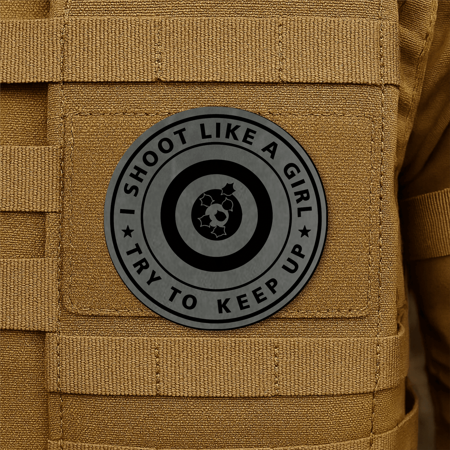 I Shoot Like A Girl Morale Patch 3" Round Hook & Loop | Made in USA - LoneStar Adhesive
