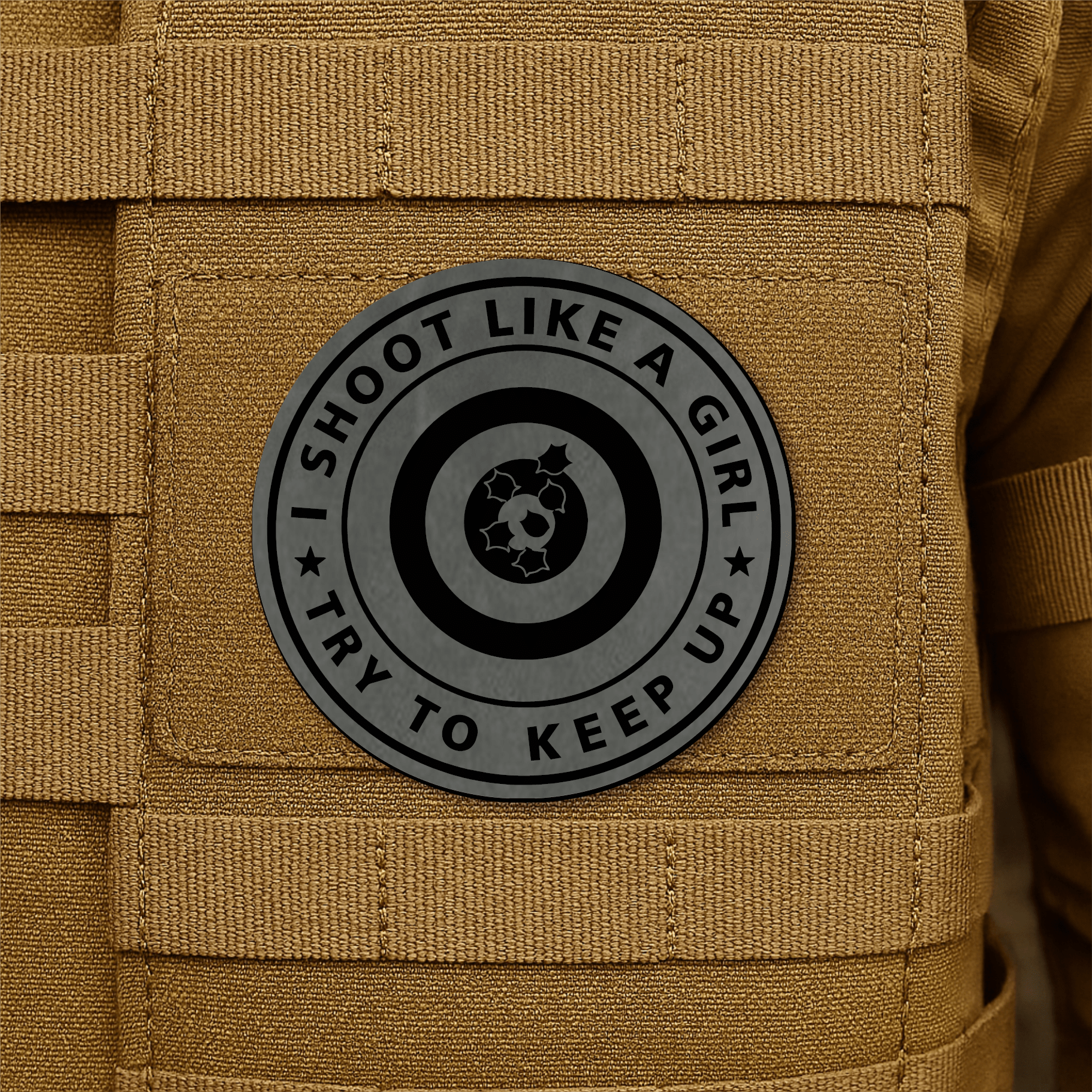 I Shoot Like A Girl Morale Patch 3" Round Hook & Loop | Made in USA - LoneStar Adhesive