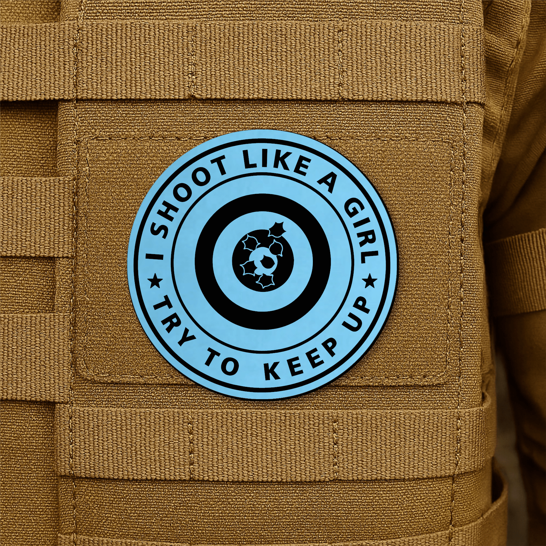 I Shoot Like A Girl Morale Patch 3" Round Hook & Loop | Made in USA - LoneStar Adhesive
