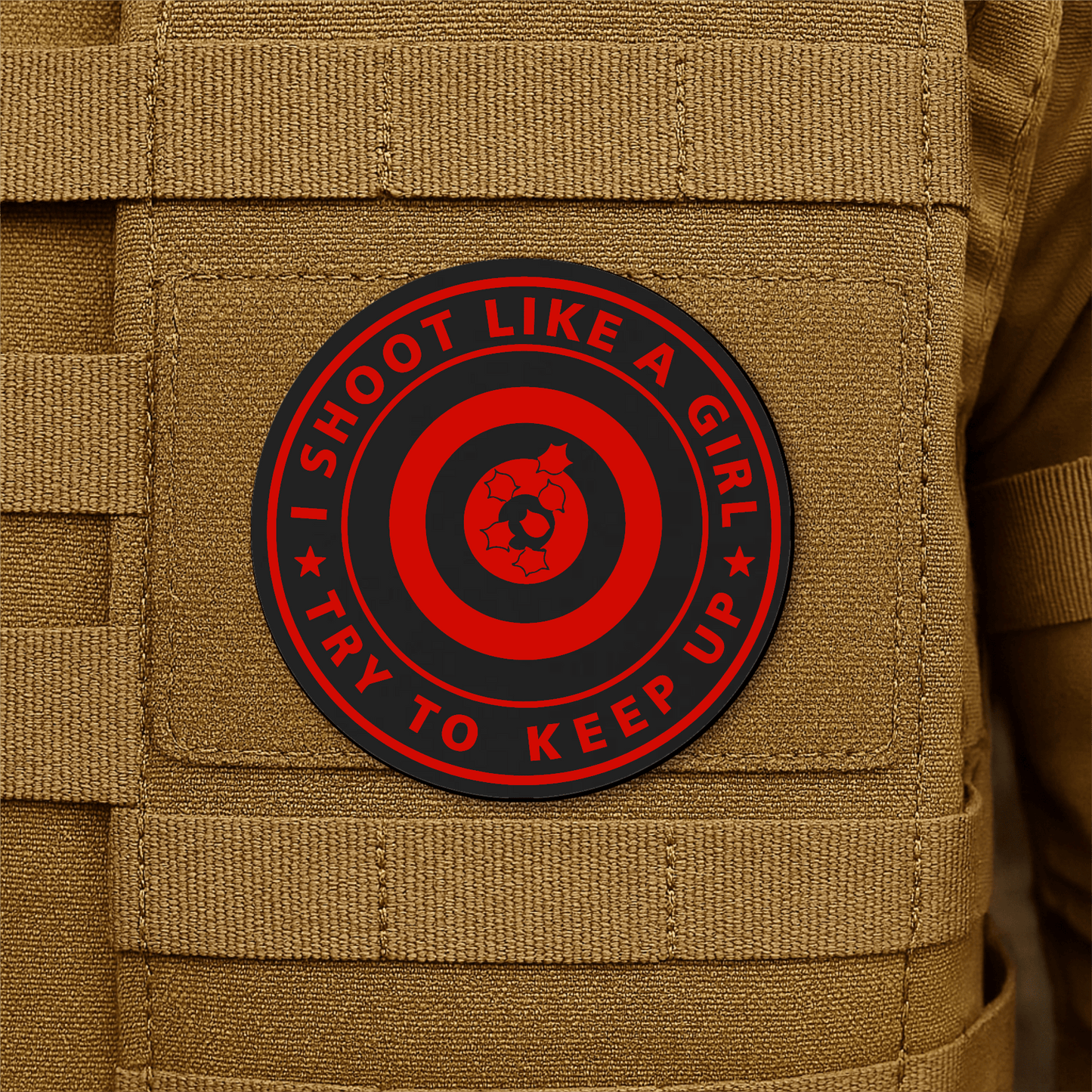 I Shoot Like A Girl Morale Patch 3" Round Hook & Loop | Made in USA - LoneStar Adhesive