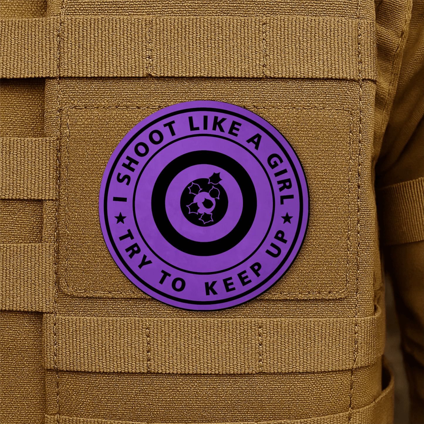 I Shoot Like A Girl Morale Patch 3" Round Hook & Loop | Made in USA - LoneStar Adhesive