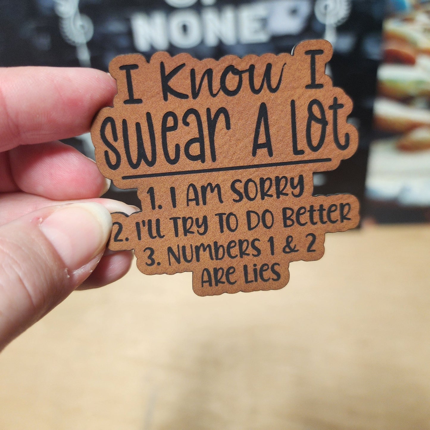 I Swear A Lot (Rawhide) Engraved Leatherette Hat Patch - MR01 - LoneStar Adhesive