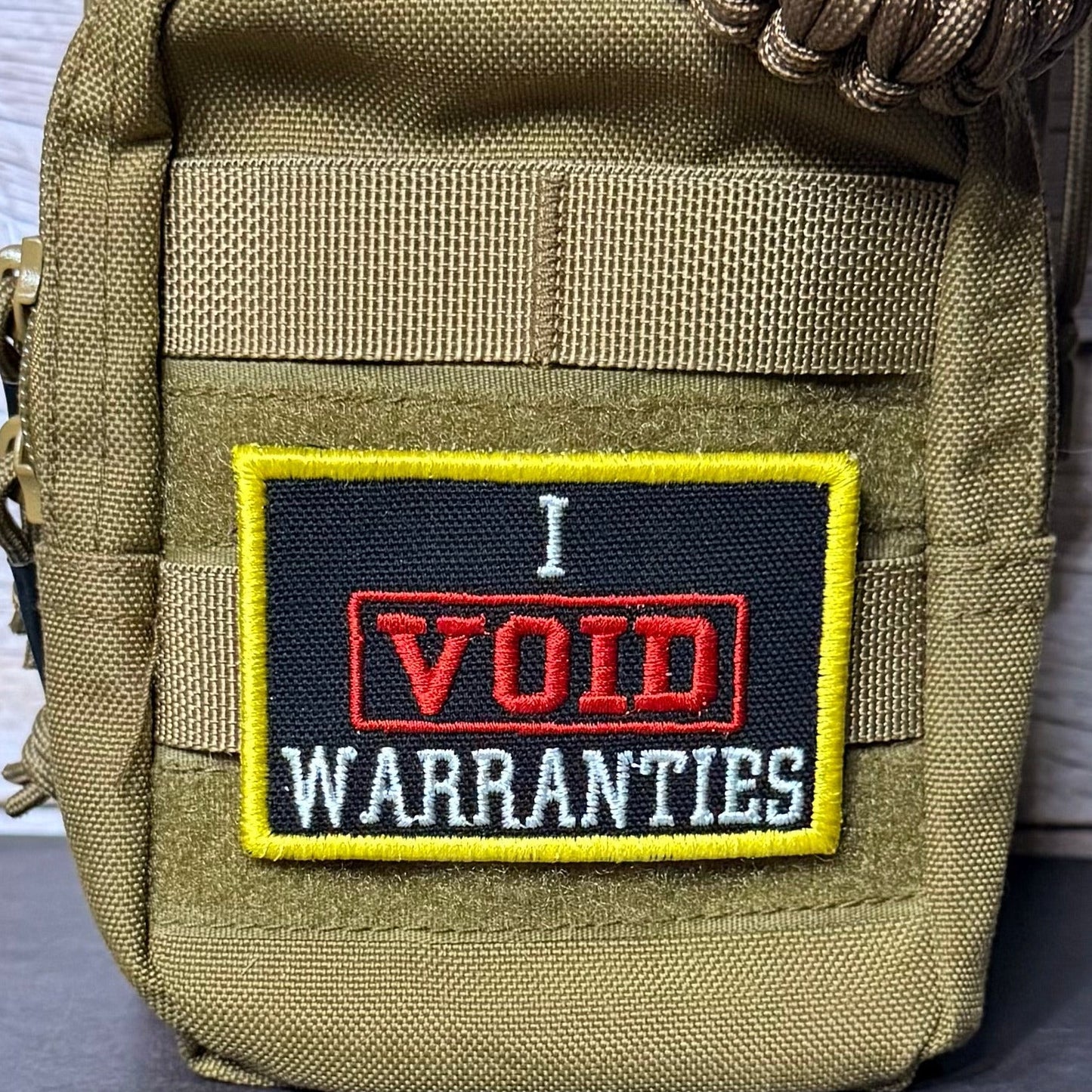I Void Warranties Funny Morale Patch, 2x3" | Made in USA | VELCRO® Brand Hook Backing - LoneStar Adhesive