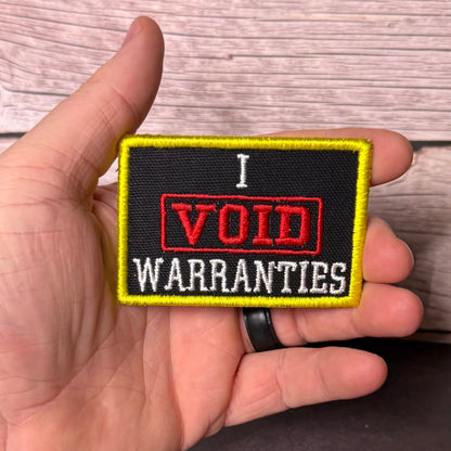 I Void Warranties Funny Morale Patch, 2x3" | Made in USA | VELCRO® Brand Hook Backing - LoneStar Adhesive