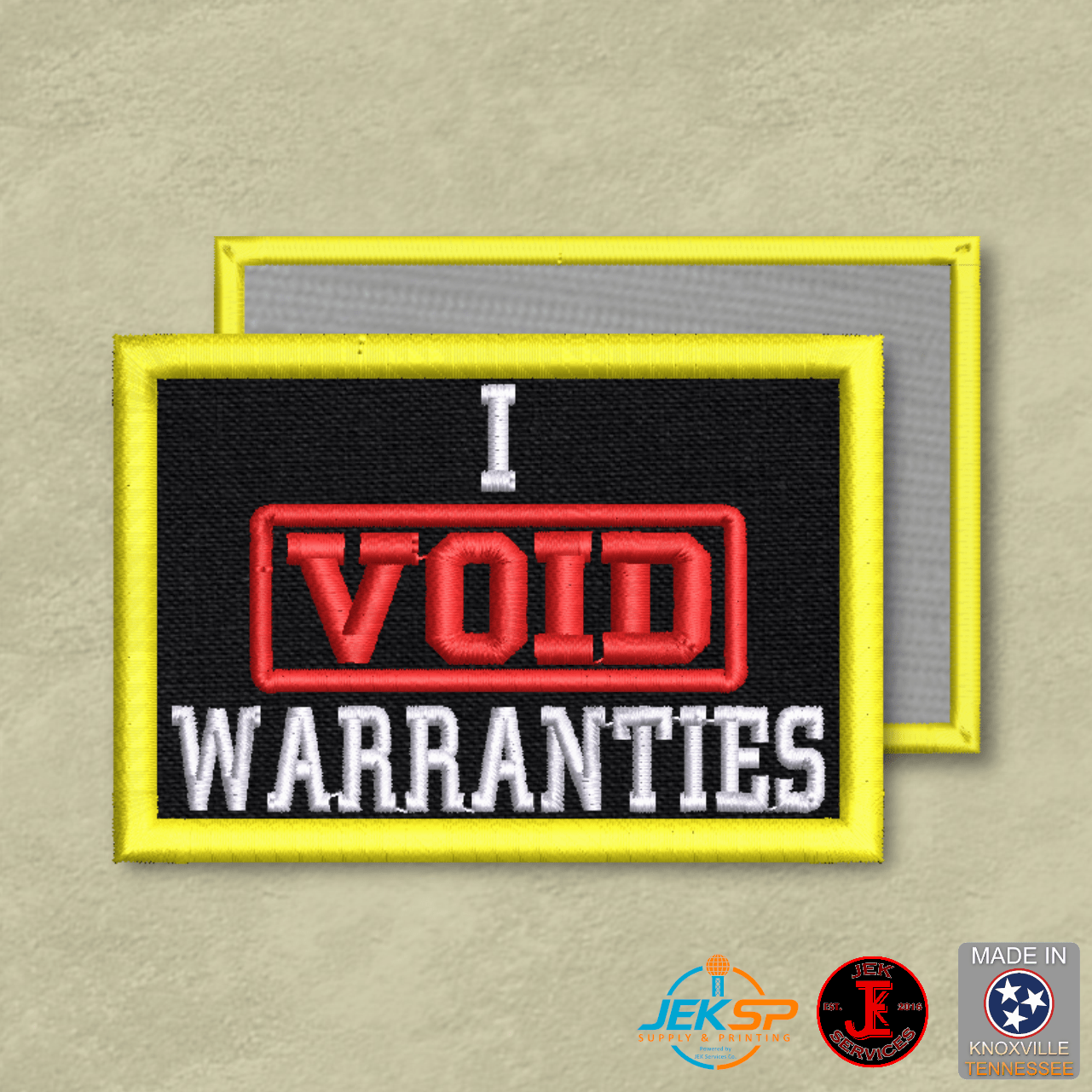 I Void Warranties Funny Morale Patch | Made in USA | VELCRO® Brand Hook Backing - LoneStar Adhesive