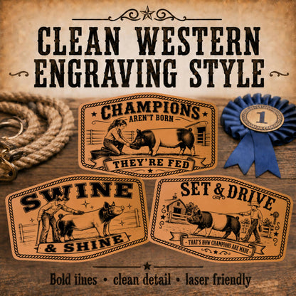 Pig Livestock Show SVG Bundle | 24 Show Pig Hat Patch Designs + Western Font | 4H FFA Laser Files | SVG XS PNG PDF
