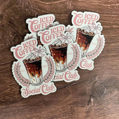 Iced Coffee Social Club | UV Printed Leather Hat Patch - LoneStar Adhesive