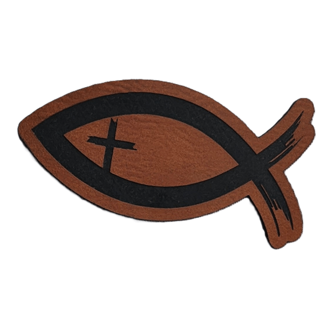 Ichthus Fish Engraved Leatherette Hat Patch - MR01 - LoneStar Adhesive