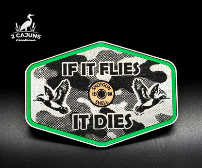 If It Flies Acrylic Hat Patch Linen Camo Design with Copper Acrylic Insert - 2 Pieces - 4 Colors Available - LoneStar Adhesive