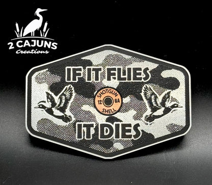 If It Flies Acrylic Hat Patch Linen Camo Design with Copper Acrylic Insert - 2 Pieces - 4 Colors Available - LoneStar Adhesive
