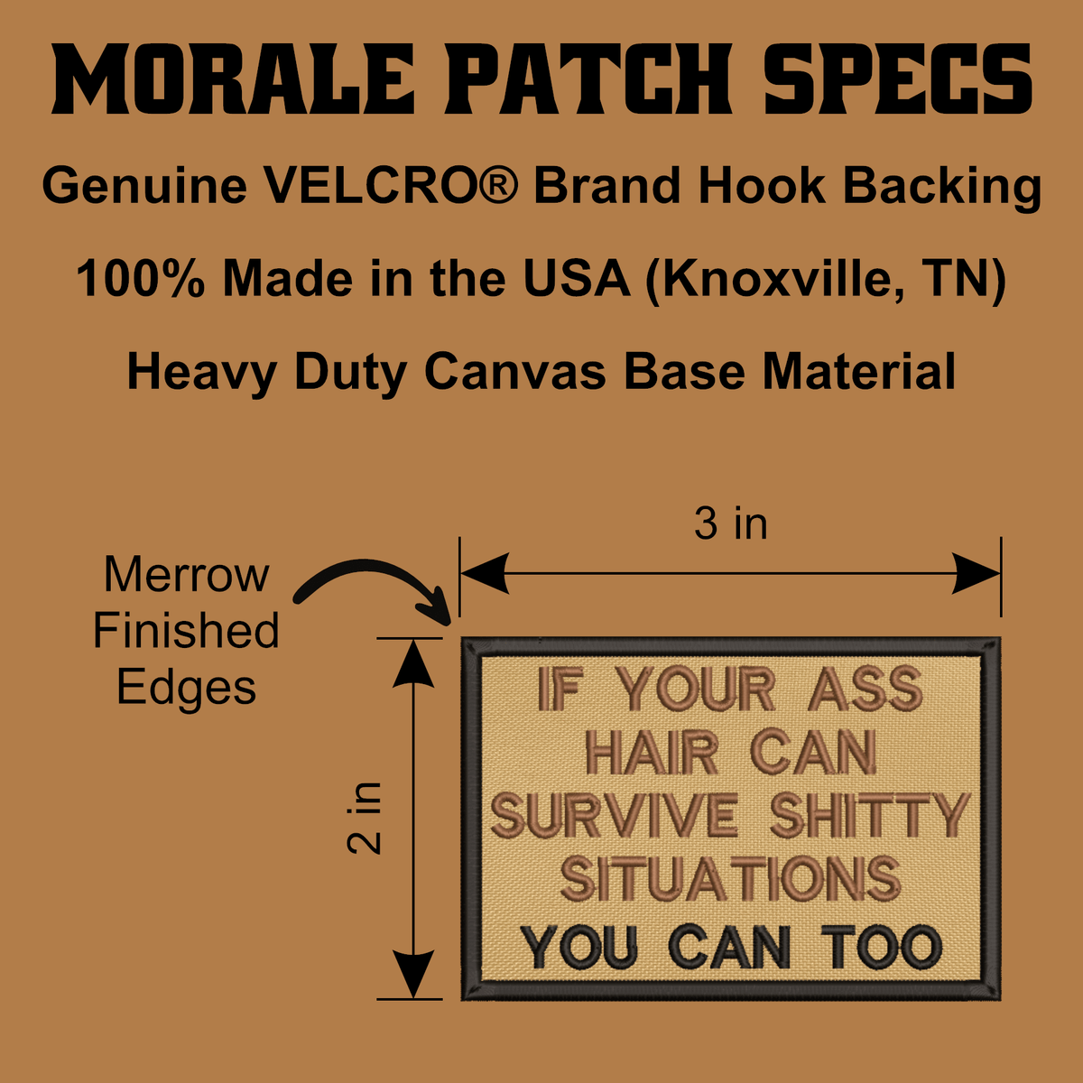 If Your Ass Hair Can Survive Funny Tactical Morale Patch, 2x3" | Made in USA | VELCRO® Brand Hook Backing - LoneStar Adhesive