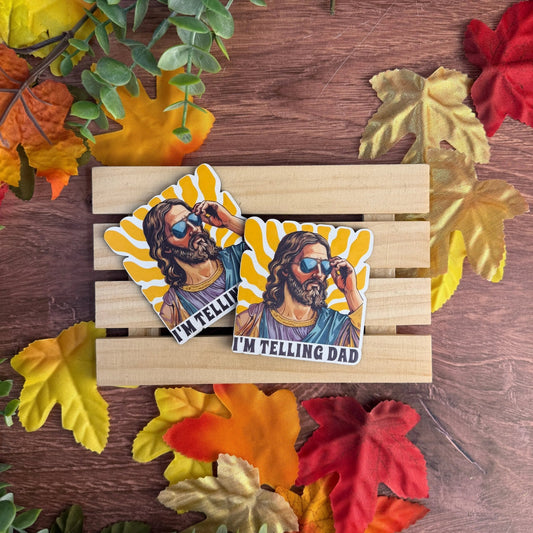I'm Telling Dad (Jesus) | UV Printed Leather Hat Patch - LoneStar Adhesive