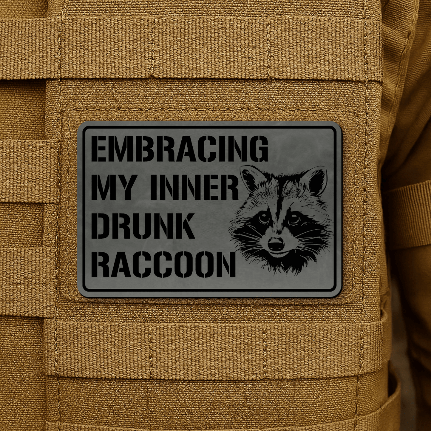 Inner Drunk Raccoon Funny Morale Patch 2"x3" Hook & Loop | Made in USA - LoneStar Adhesive