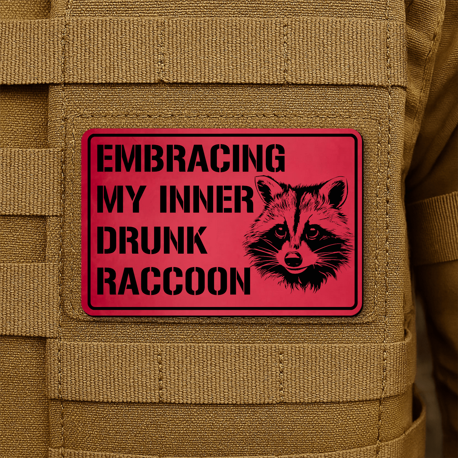 Inner Drunk Raccoon Funny Morale Patch 2"x3" Hook & Loop | Made in USA - LoneStar Adhesive