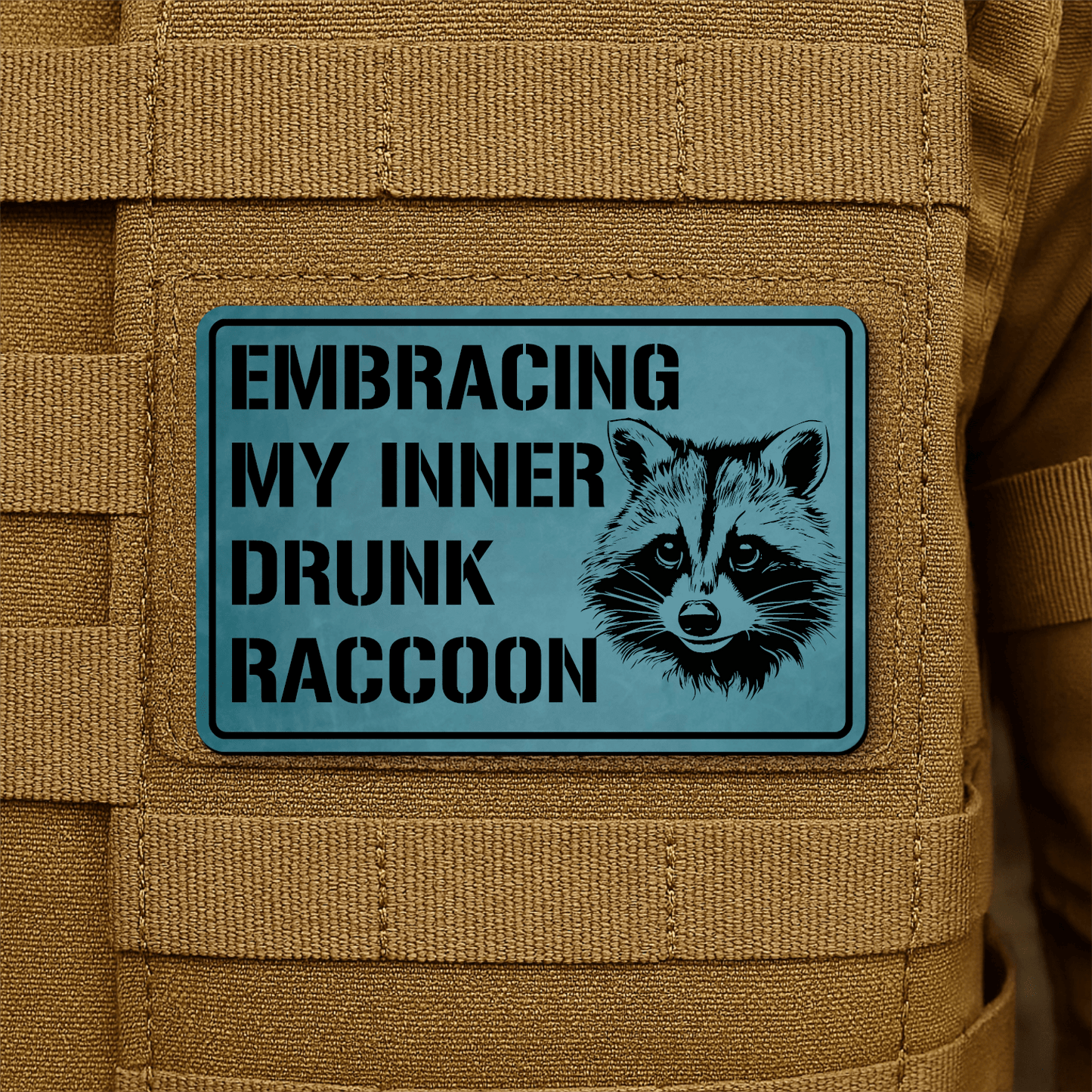 Inner Drunk Raccoon Funny Morale Patch 2"x3" Hook & Loop | Made in USA - LoneStar Adhesive