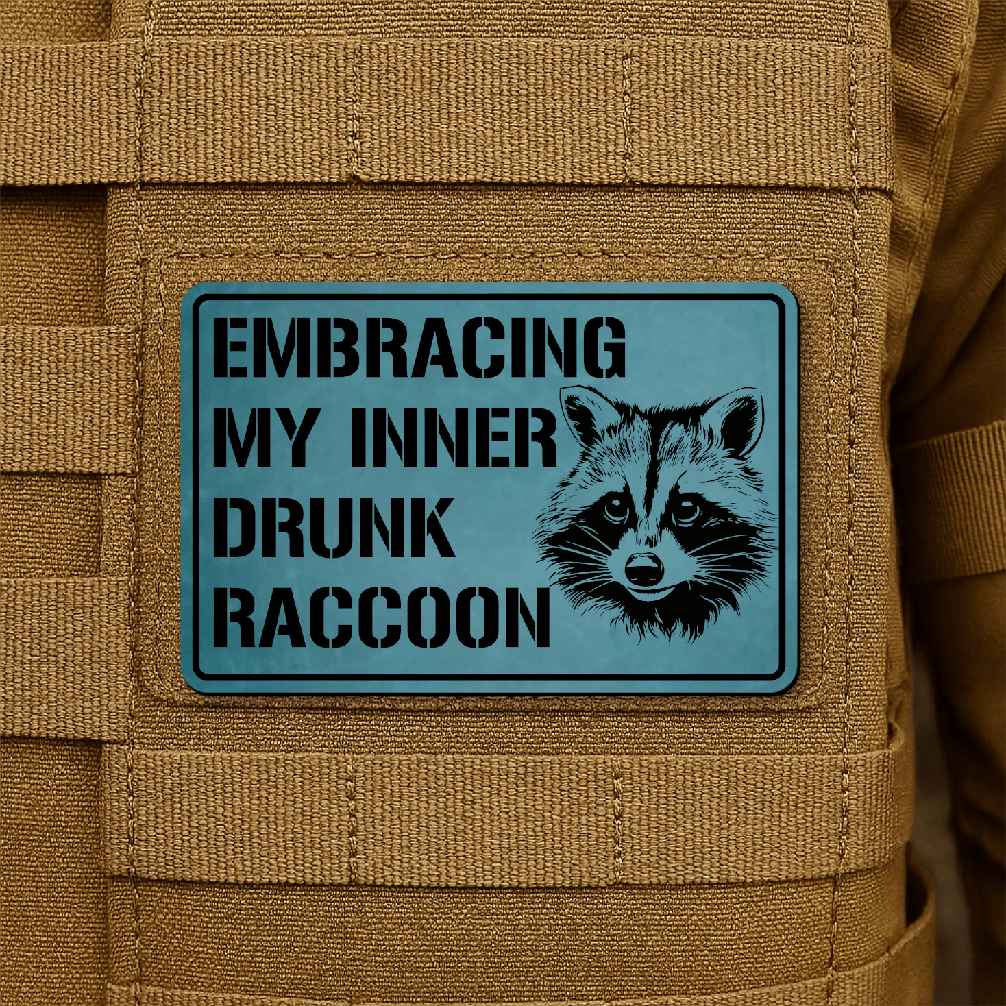 Inner Drunk Raccoon Funny Morale Patch 2"x3" Hook & Loop | Made in USA - LoneStar Adhesive
