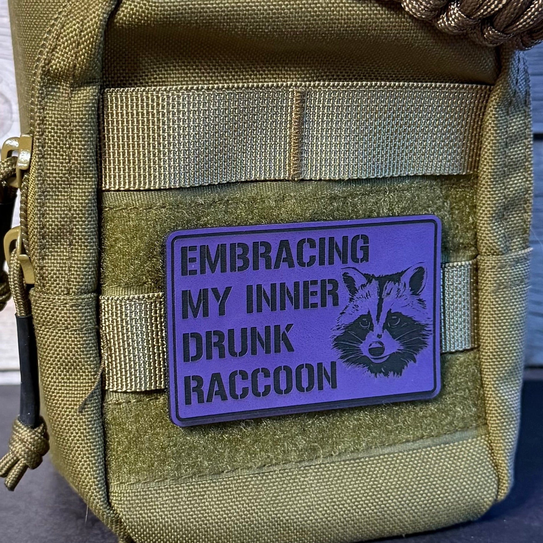 Inner Drunk Raccoon Funny Morale Patch 2"x3" Hook & Loop | Made in USA - LoneStar Adhesive