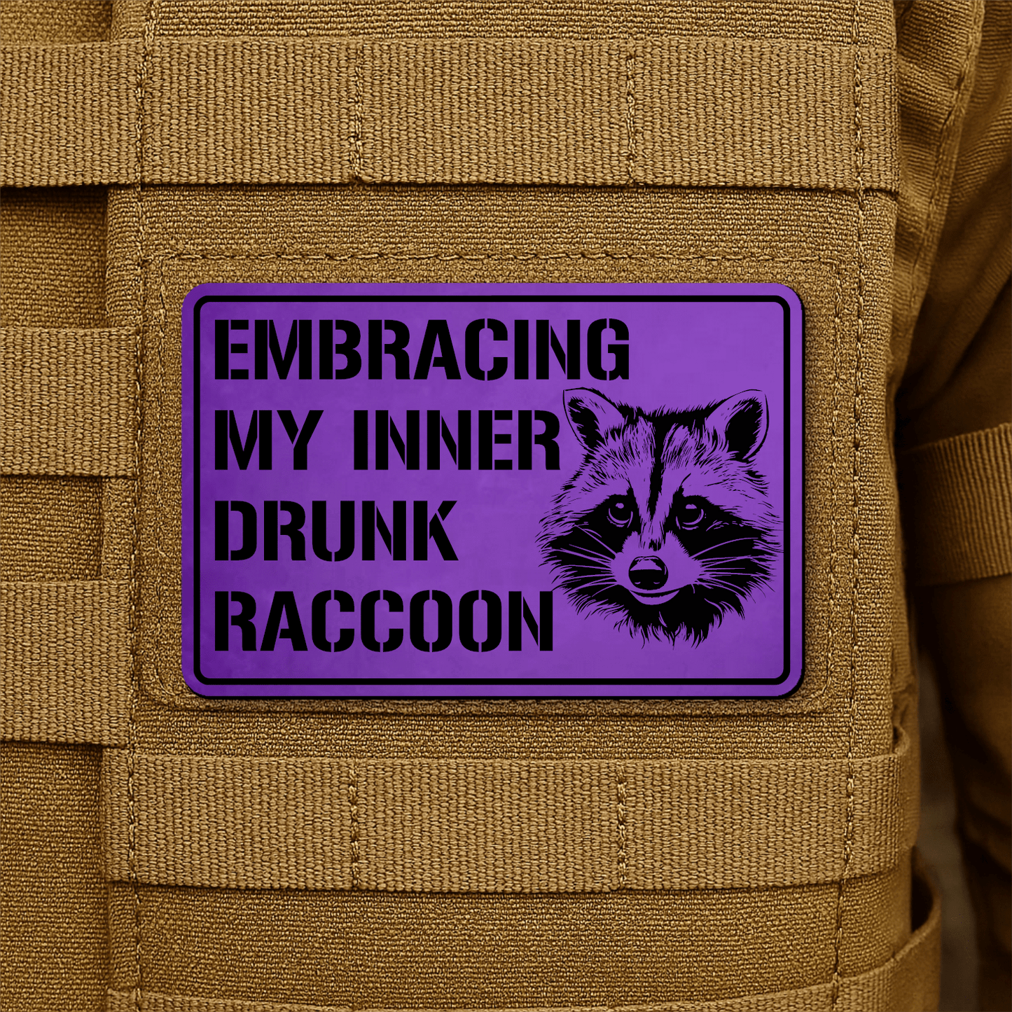 Inner Drunk Raccoon Funny Morale Patch 2"x3" Hook & Loop | Made in USA - LoneStar Adhesive