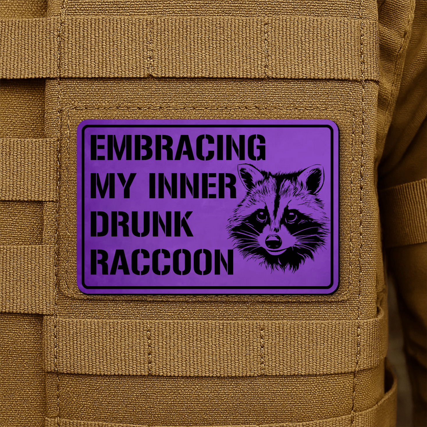 Inner Drunk Raccoon Funny Morale Patch 2"x3" Hook & Loop | Made in USA - LoneStar Adhesive