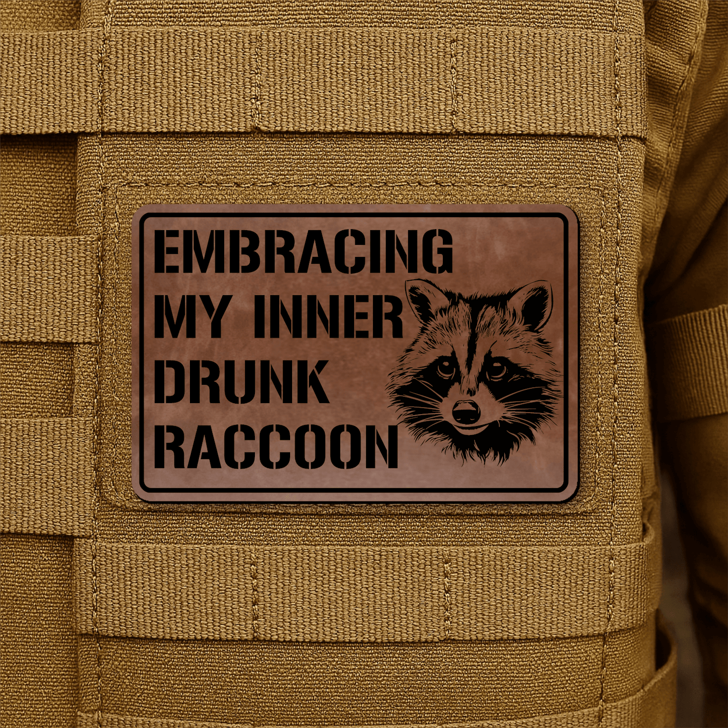 Inner Drunk Raccoon Funny Morale Patch 2"x3" Hook & Loop | Made in USA - LoneStar Adhesive
