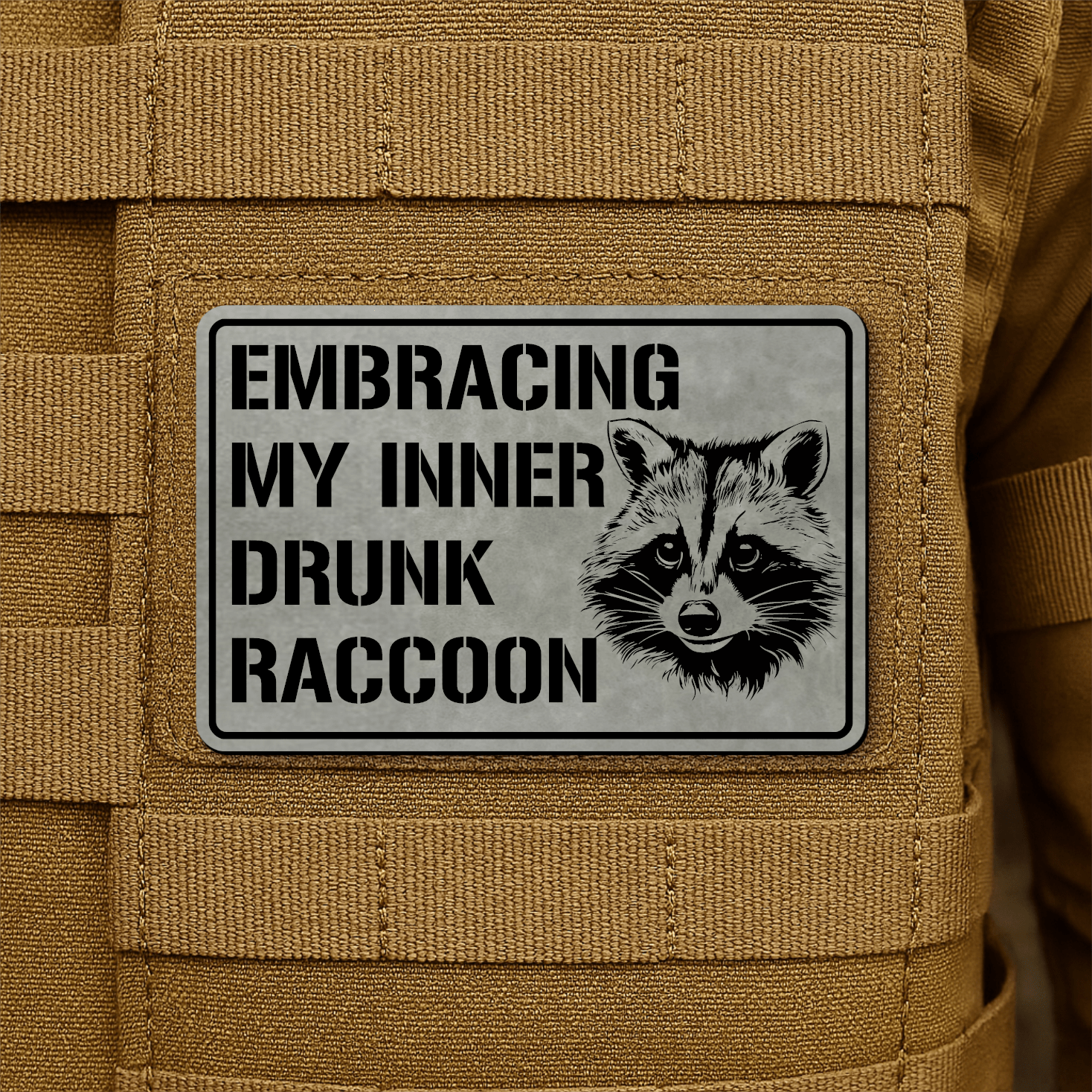 Inner Drunk Raccoon Funny Morale Patch 2"x3" Hook & Loop | Made in USA - LoneStar Adhesive