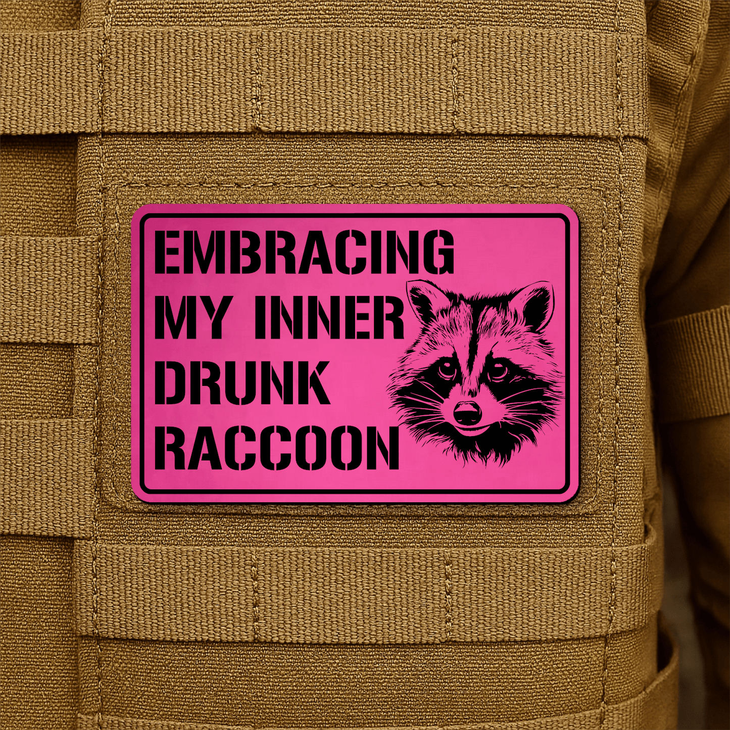Inner Drunk Raccoon Funny Morale Patch 2"x3" Hook & Loop | Made in USA - LoneStar Adhesive
