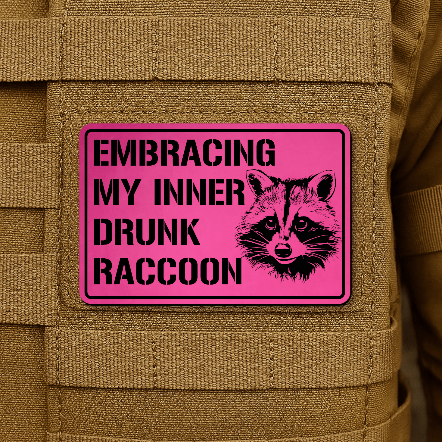 Inner Drunk Raccoon Funny Morale Patch 2"x3" Hook & Loop | Made in USA - LoneStar Adhesive