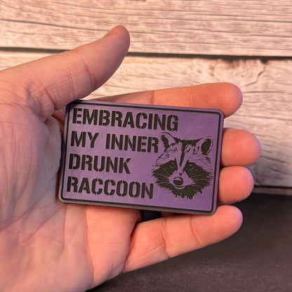 Inner Drunk Raccoon Funny Morale Patch 2"x3" Hook & Loop | Made in USA - LoneStar Adhesive