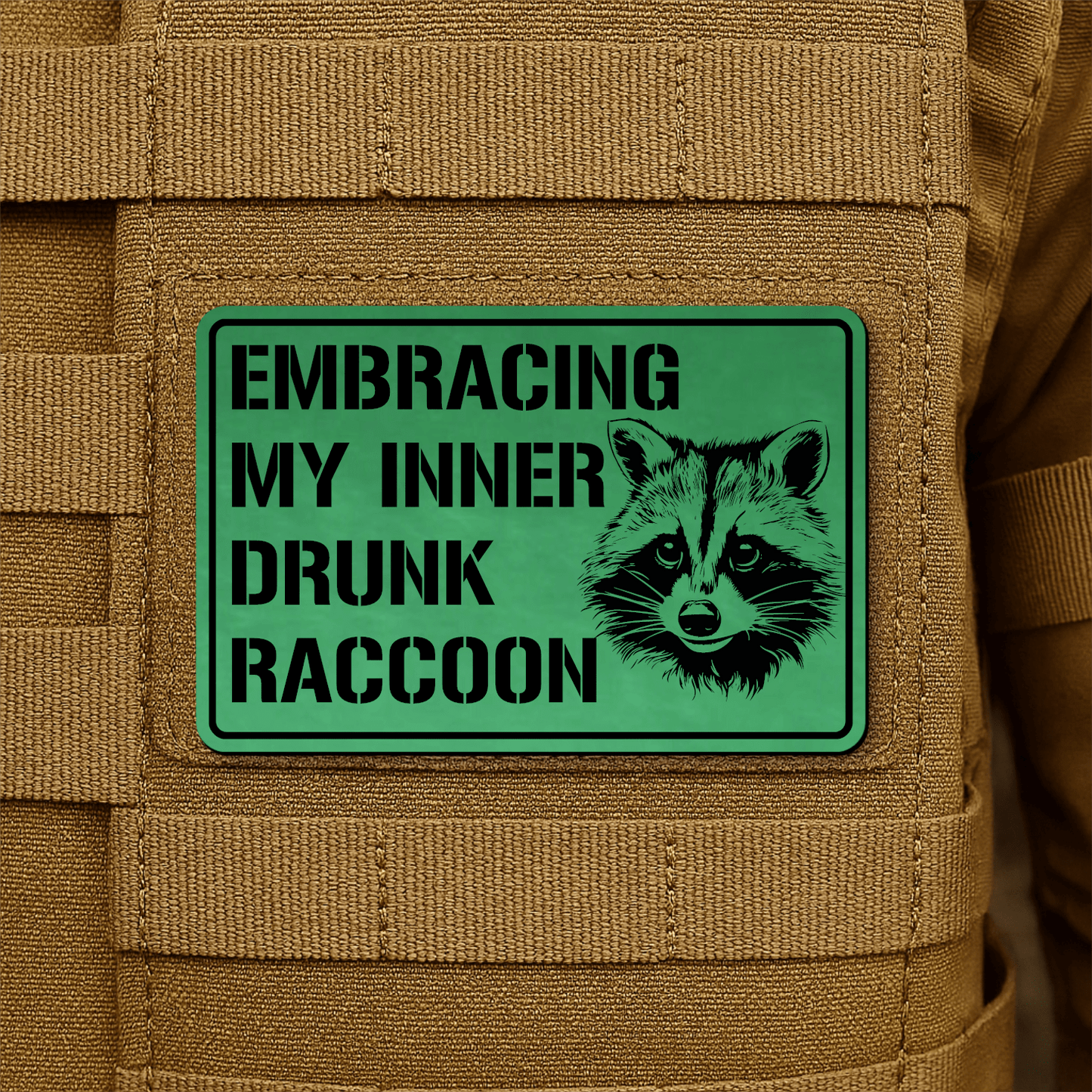 Inner Drunk Raccoon Funny Morale Patch 2"x3" Hook & Loop | Made in USA - LoneStar Adhesive