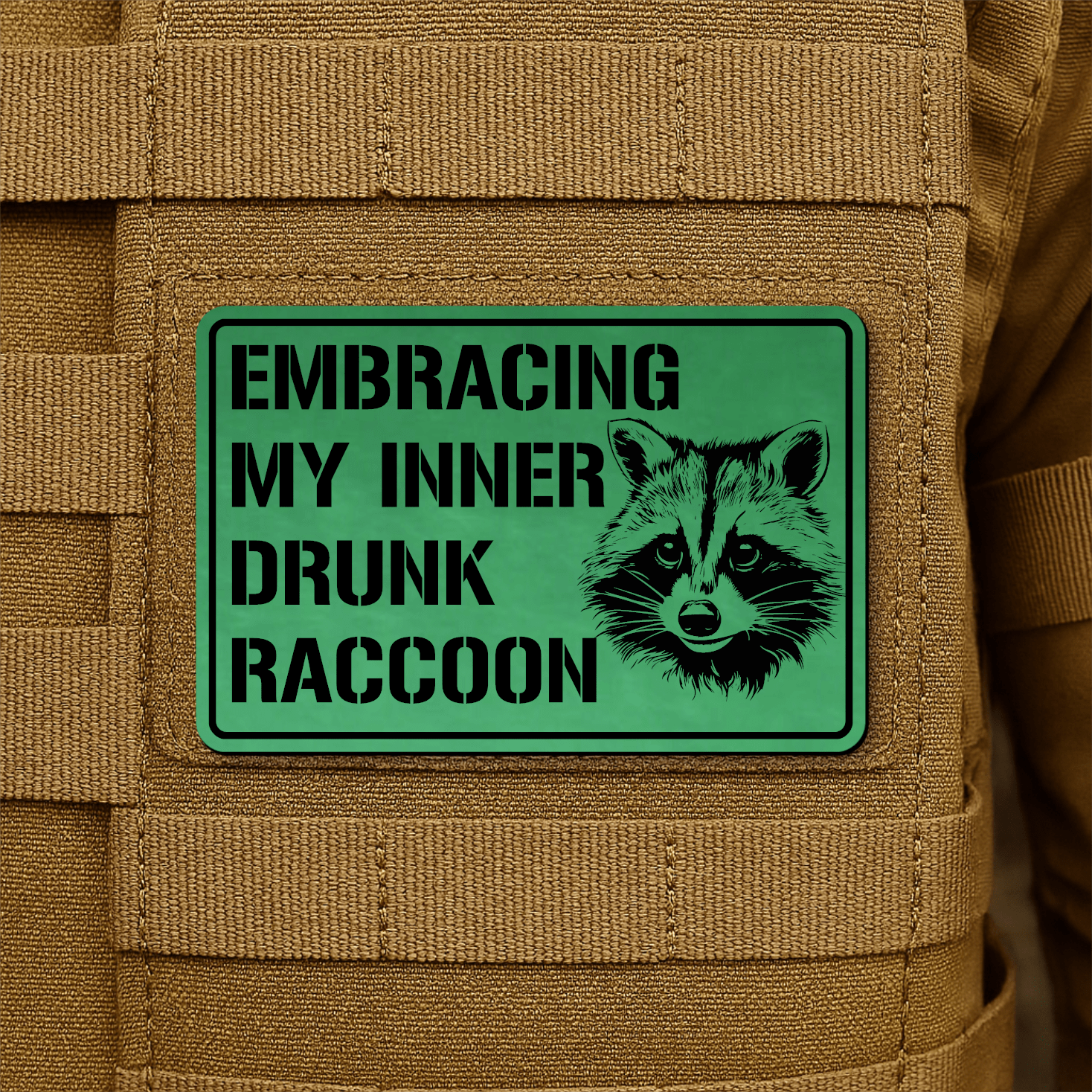 Inner Drunk Raccoon Funny Morale Patch 2"x3" Hook & Loop | Made in USA - LoneStar Adhesive