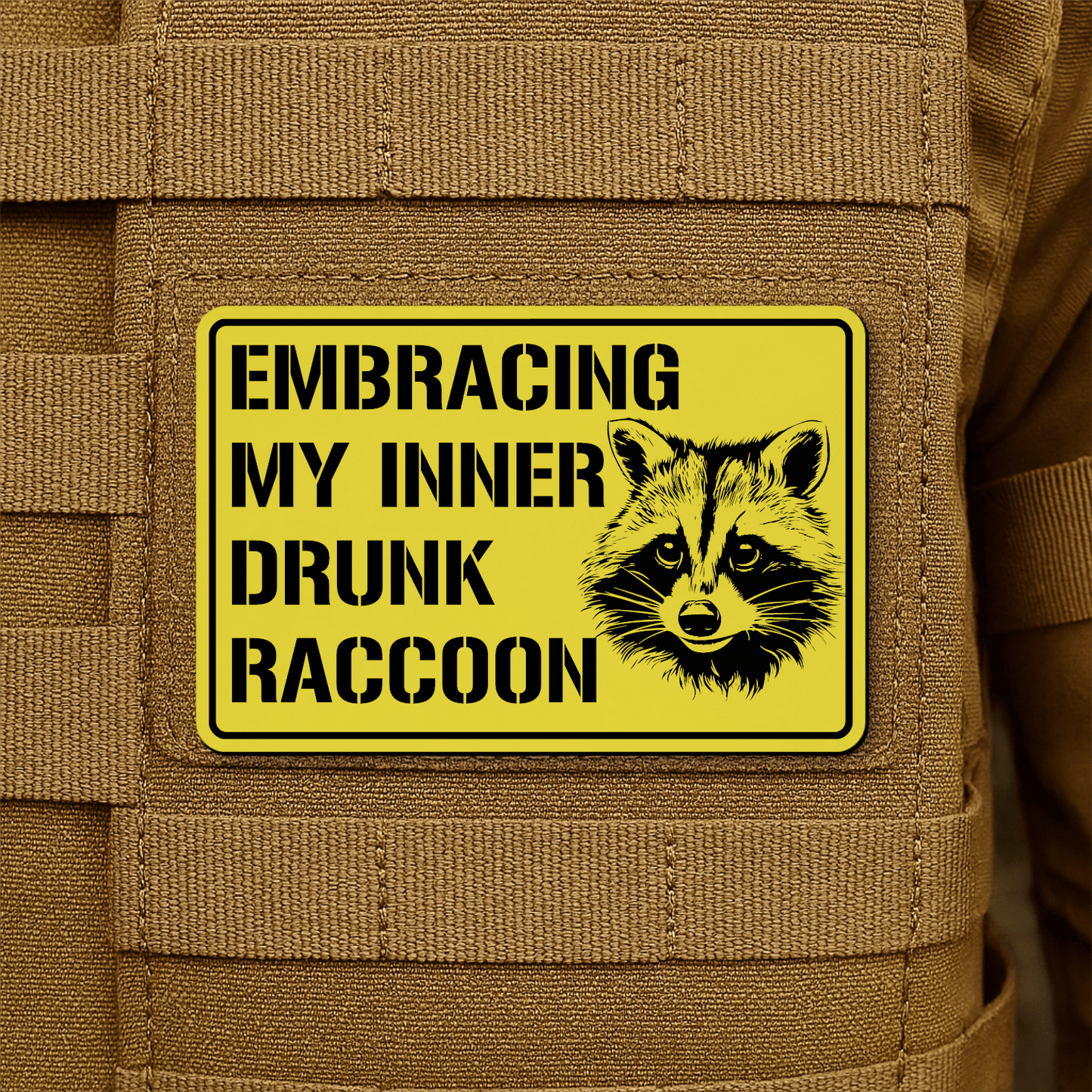 Inner Drunk Raccoon Funny Morale Patch 2"x3" Hook & Loop | Made in USA - LoneStar Adhesive