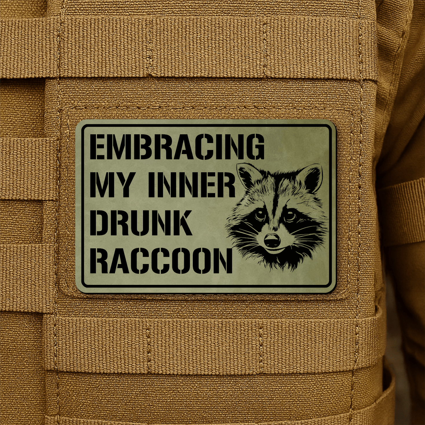 Inner Drunk Raccoon Funny Morale Patch 2"x3" Hook & Loop | Made in USA - LoneStar Adhesive