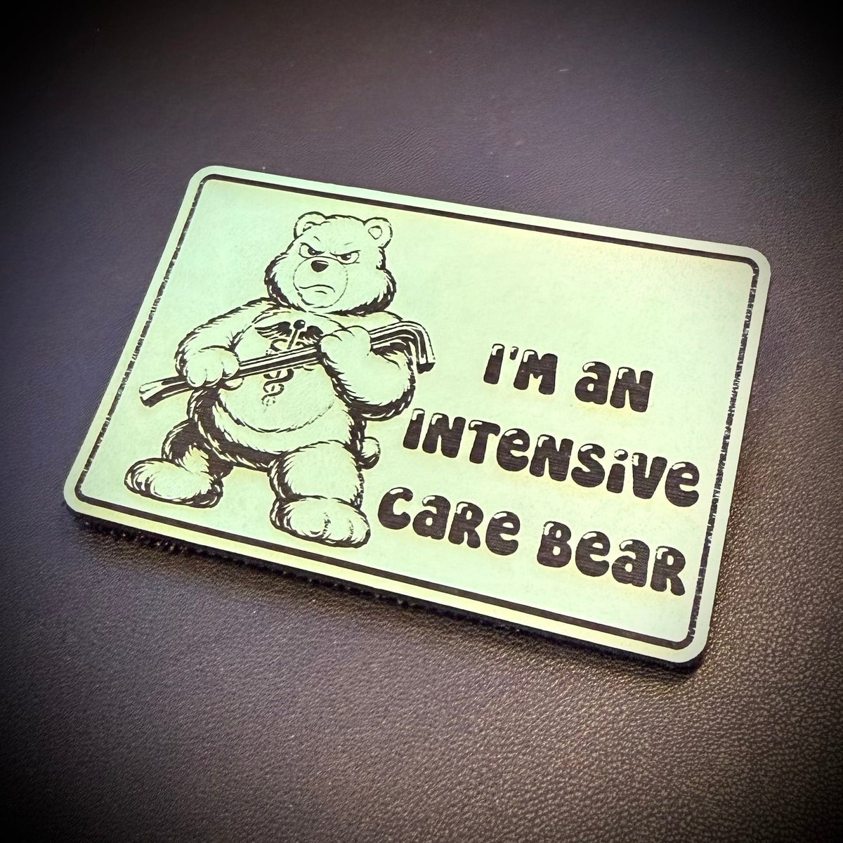Intensive Care Bear Funny Nurse Medic Laser Engraved Morale Patch, 2x3" | VELCRO® Brand Hook Backing - #LoneStar Adhesive#