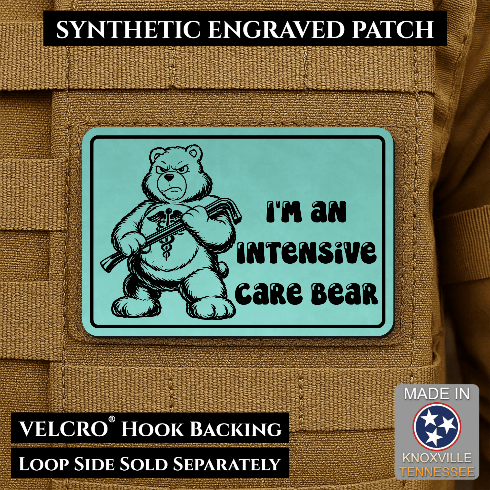 Intensive Care Bear Funny Nurse Medic Morale Patch | Made in USA | VELCRO® Brand Hook Backing - LoneStar Adhesive