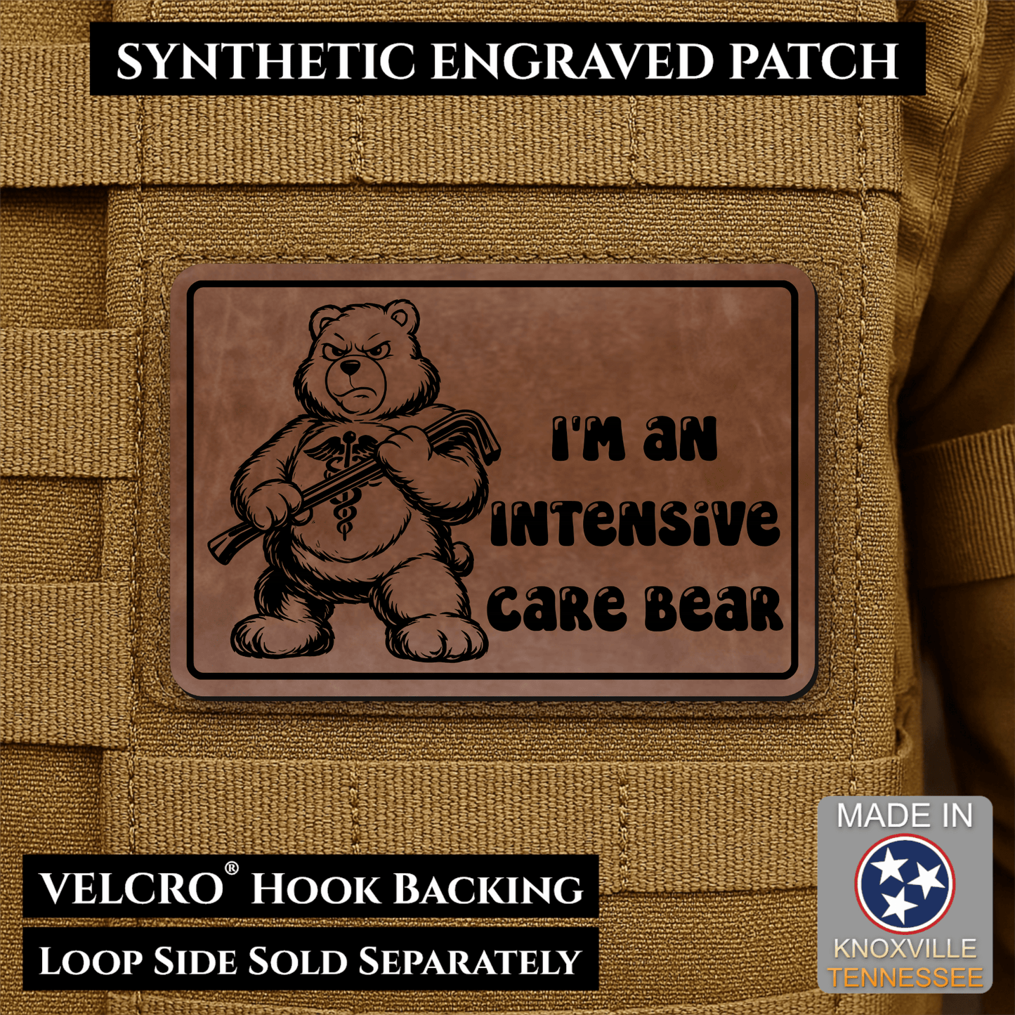 Intensive Care Bear Funny Nurse Medic Morale Patch | Made in USA | VELCRO® Brand Hook Backing - LoneStar Adhesive