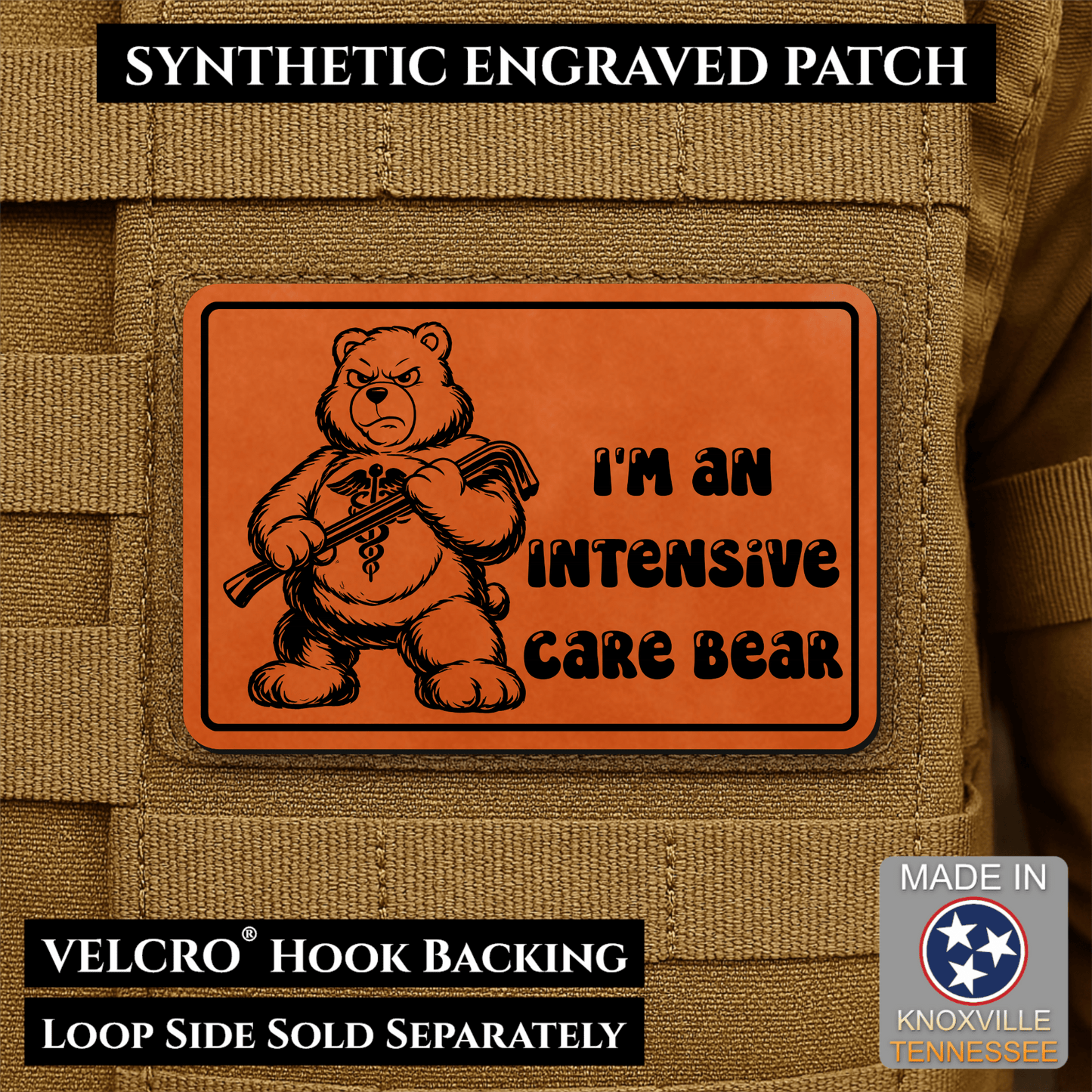 Intensive Care Bear Funny Nurse Medic Morale Patch | Made in USA | VELCRO® Brand Hook Backing - LoneStar Adhesive