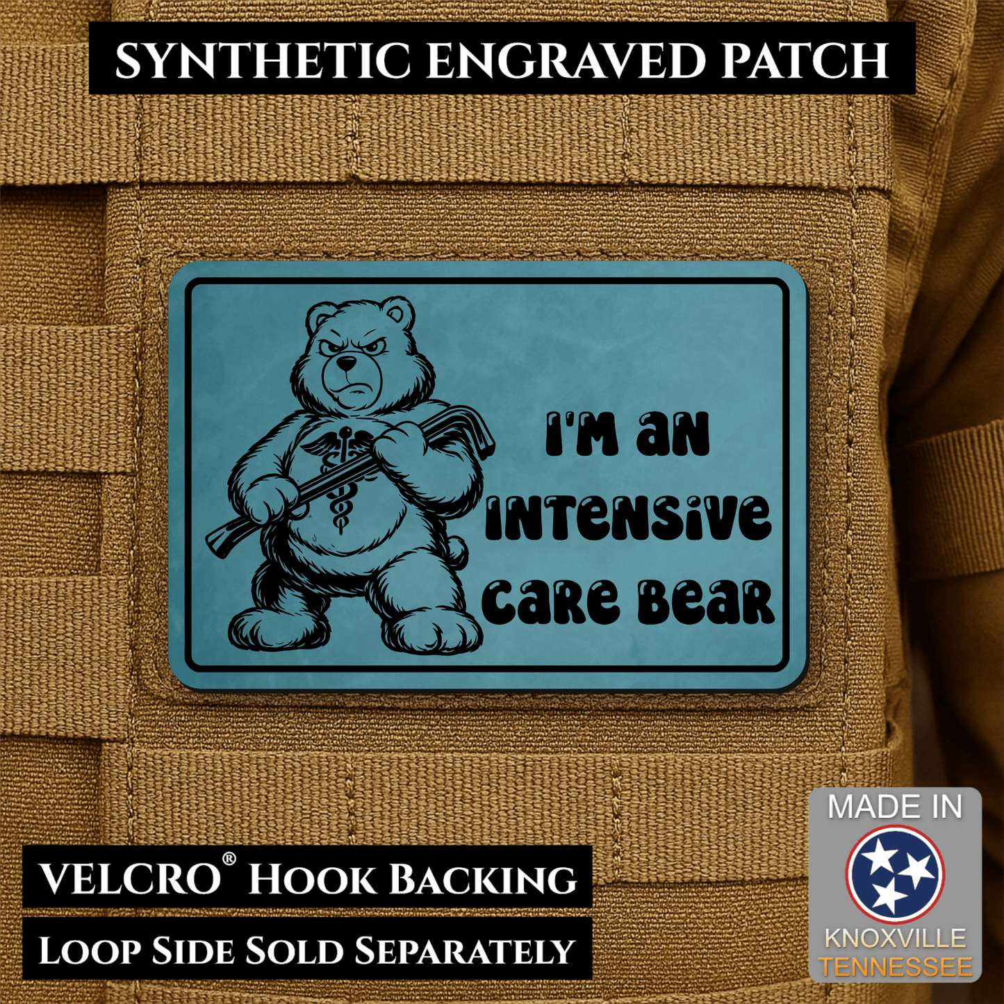 Intensive Care Bear Funny Nurse Medic Morale Patch | Made in USA | VELCRO® Brand Hook Backing - LoneStar Adhesive