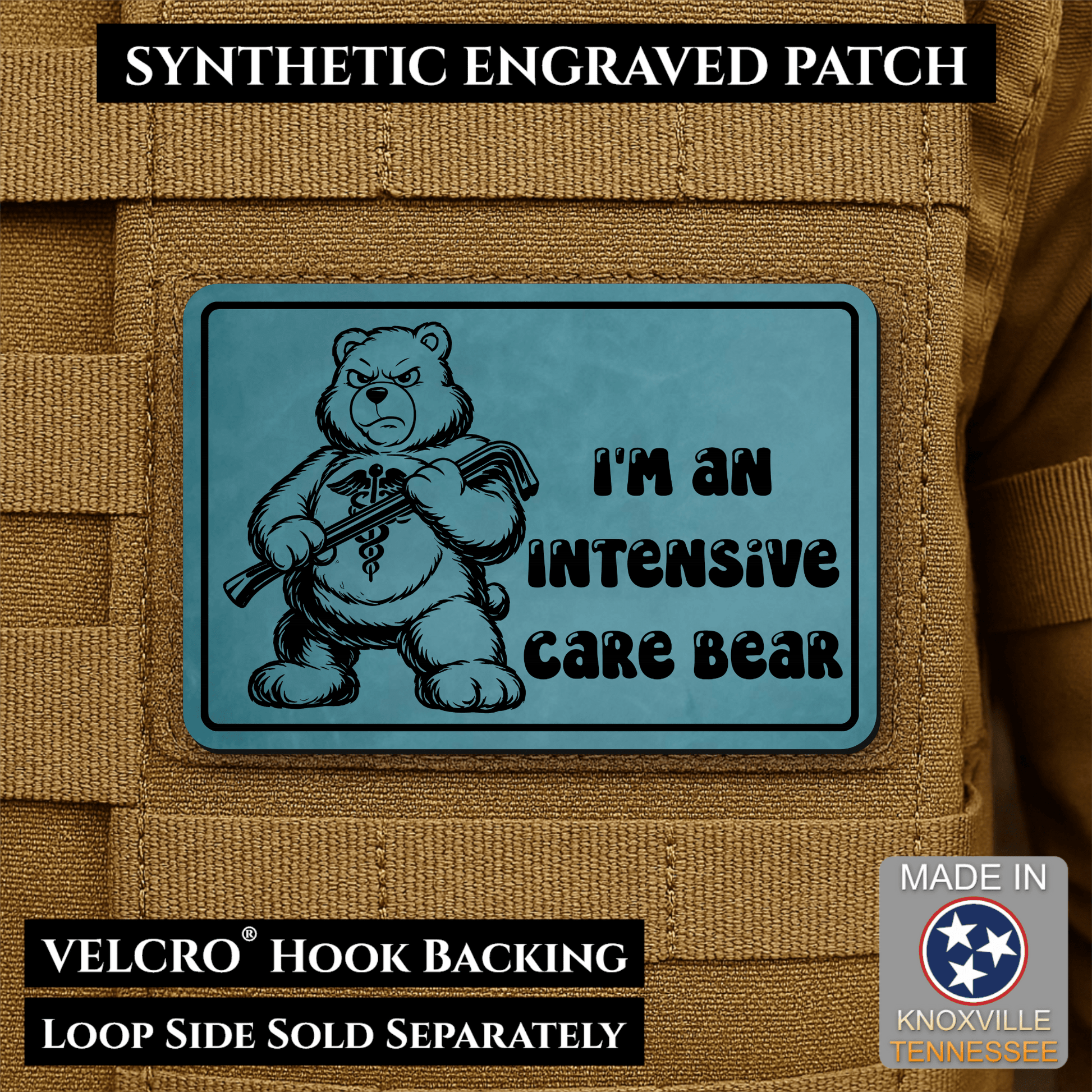 Intensive Care Bear Funny Nurse Medic Morale Patch | Made in USA | VELCRO® Brand Hook Backing - LoneStar Adhesive