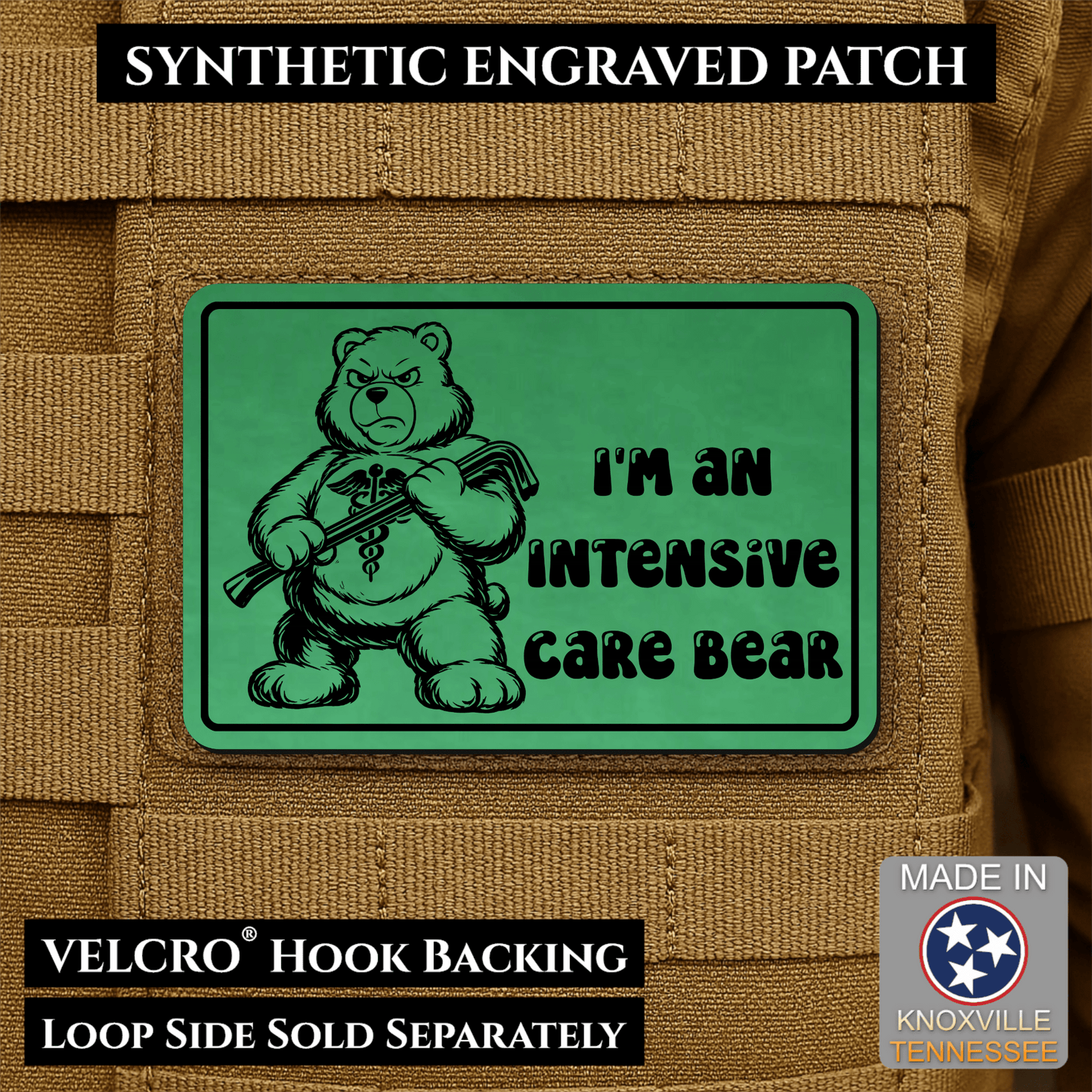 Intensive Care Bear Funny Nurse Medic Morale Patch | Made in USA | VELCRO® Brand Hook Backing - LoneStar Adhesive